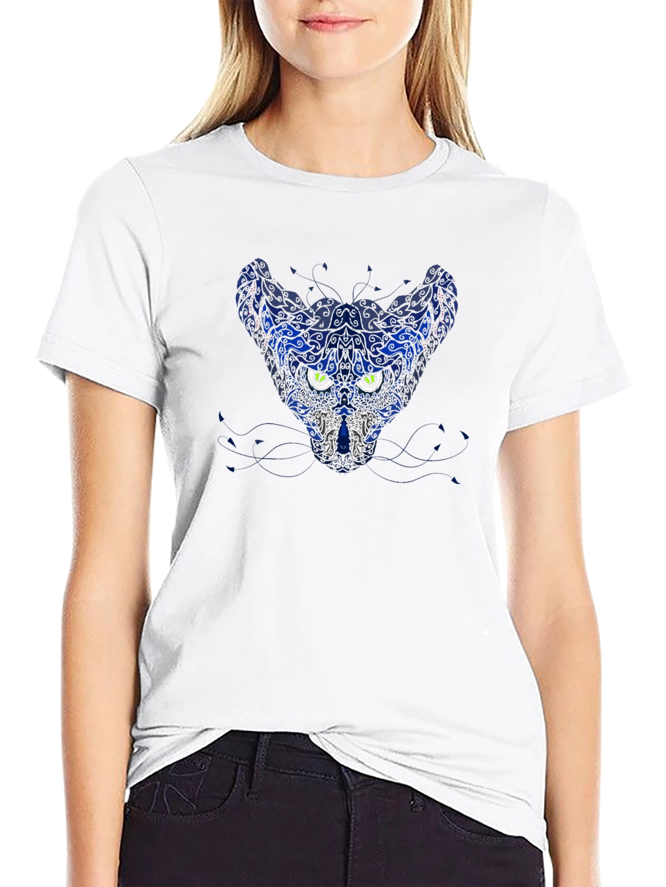 Abstract Cat Graphic Tee - Black