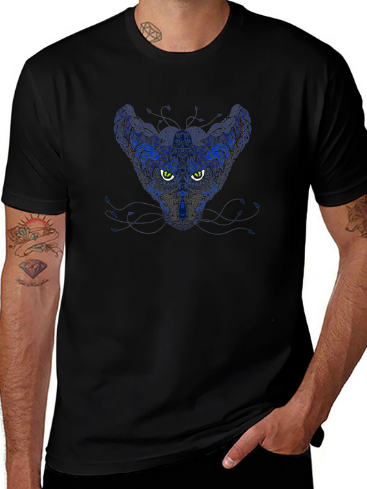 Abstract Cat Graphic Tee - Black