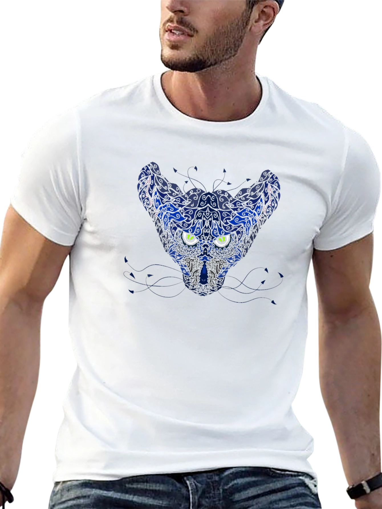 Abstract Cat Graphic Tee - Black
