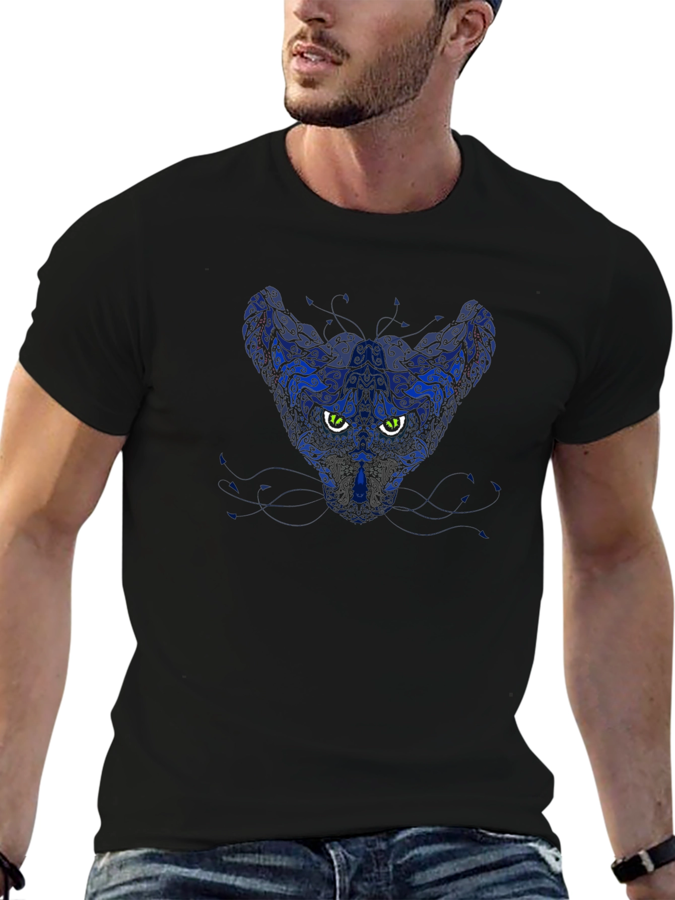Abstract Cat Graphic Tee - Black