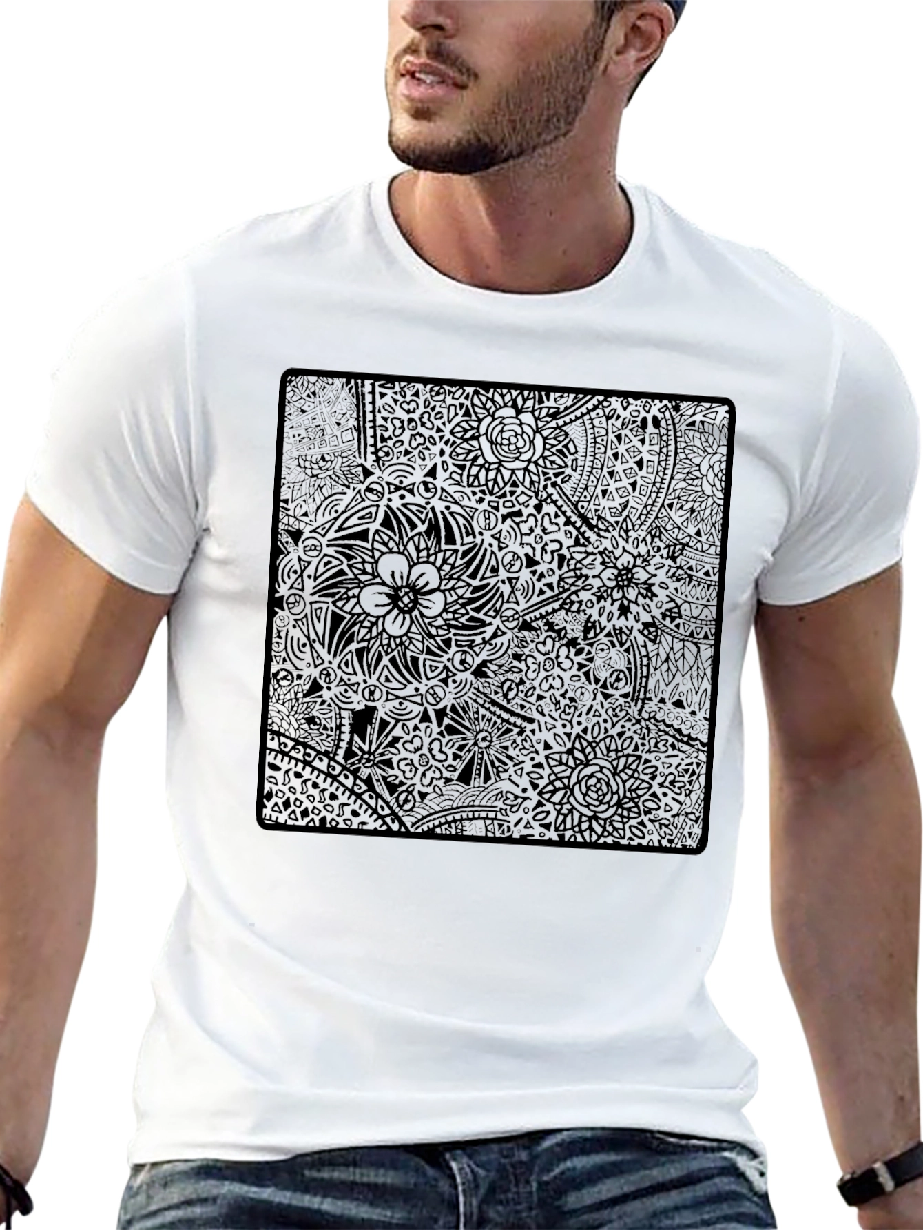 Abstract Floral Print Black T-Shirt