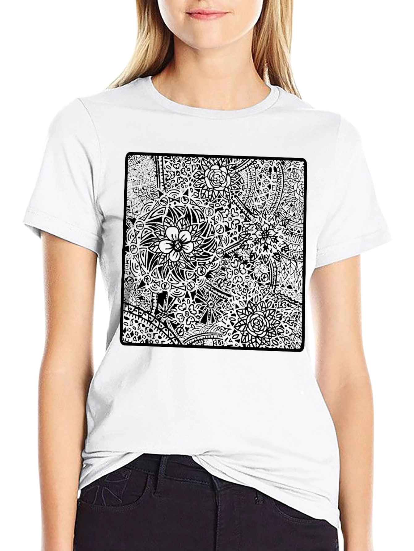 Abstract Floral Print Black T-Shirt