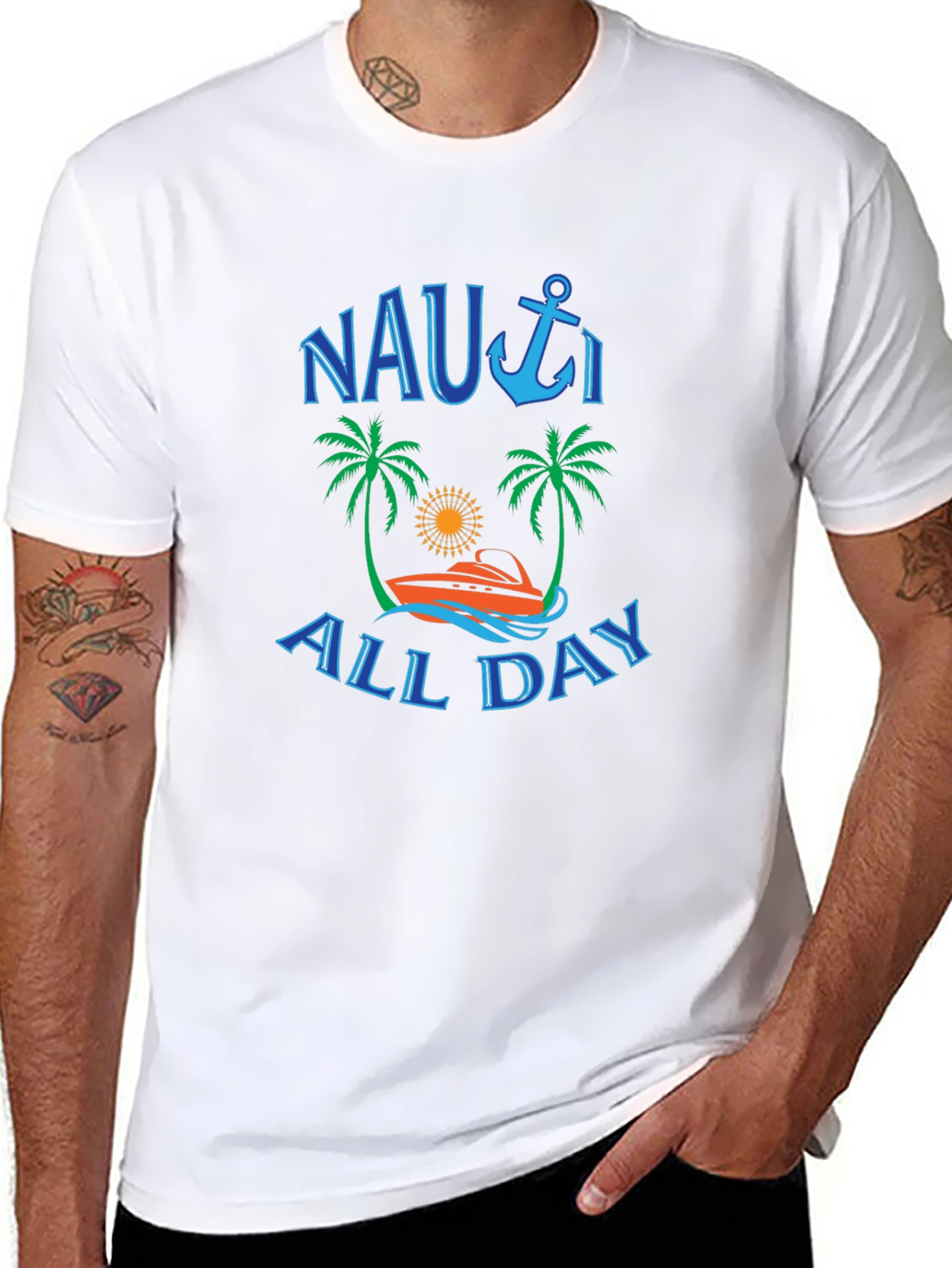 Nauti All Day Graphic T-Shirt - Black Crew Neck