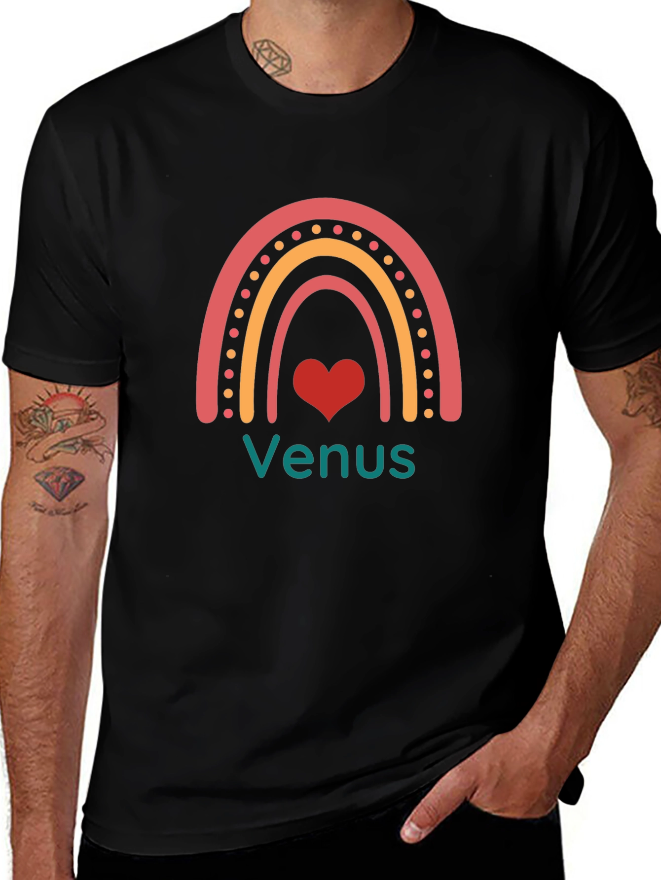 Venus Rainbow Heart Black T-Shirt