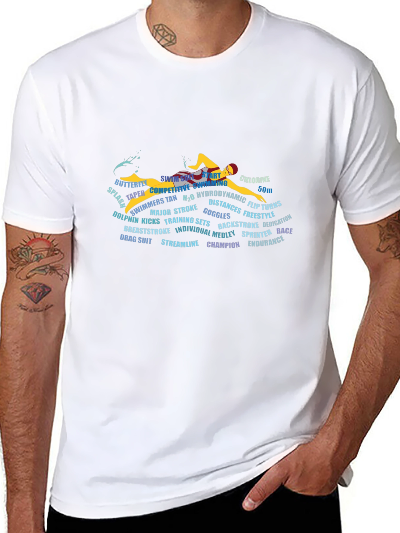 Swimming Word Art Black Graphic T-Shirt