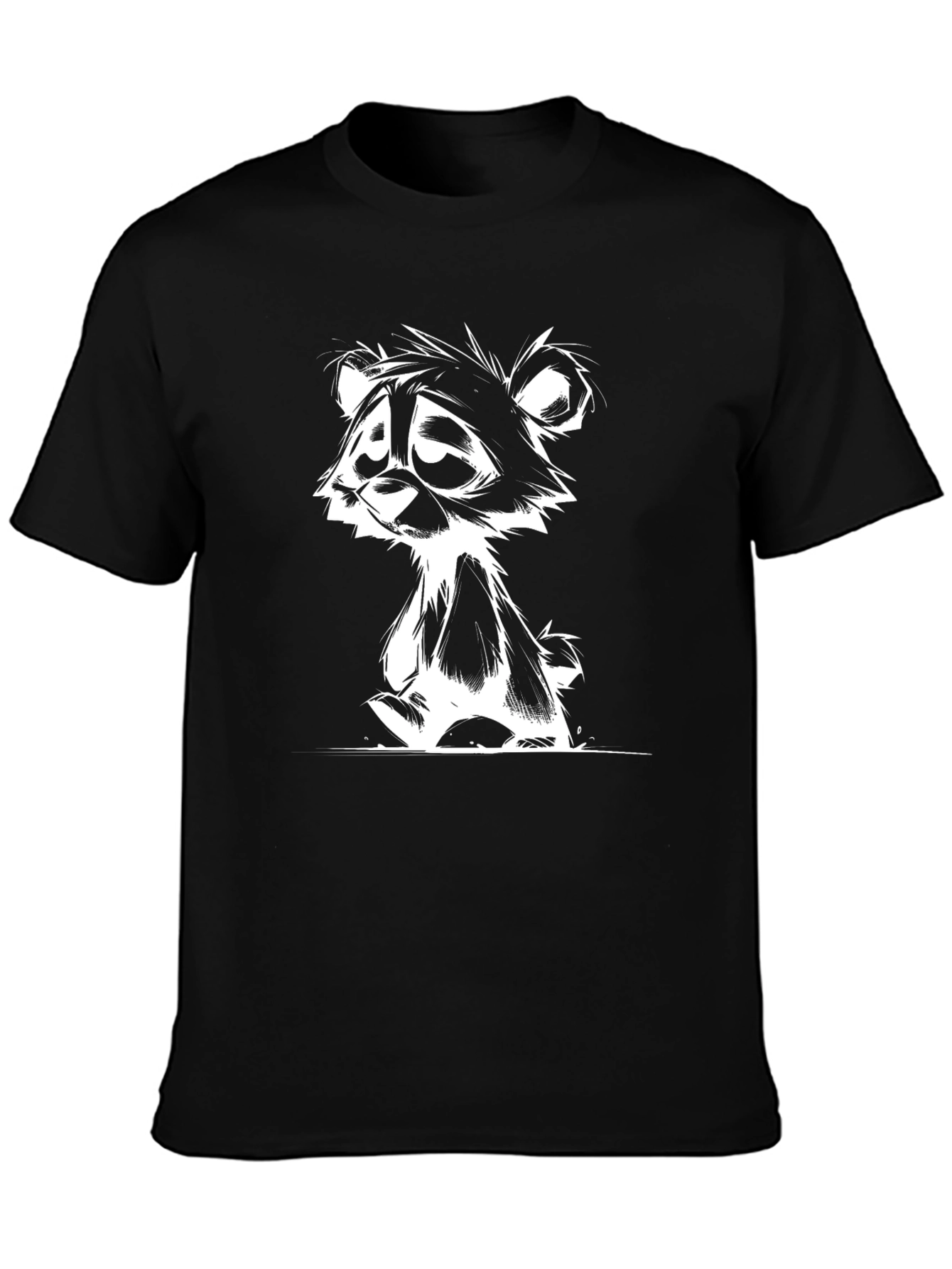 Cartoon Bear Graphic Tee - Black