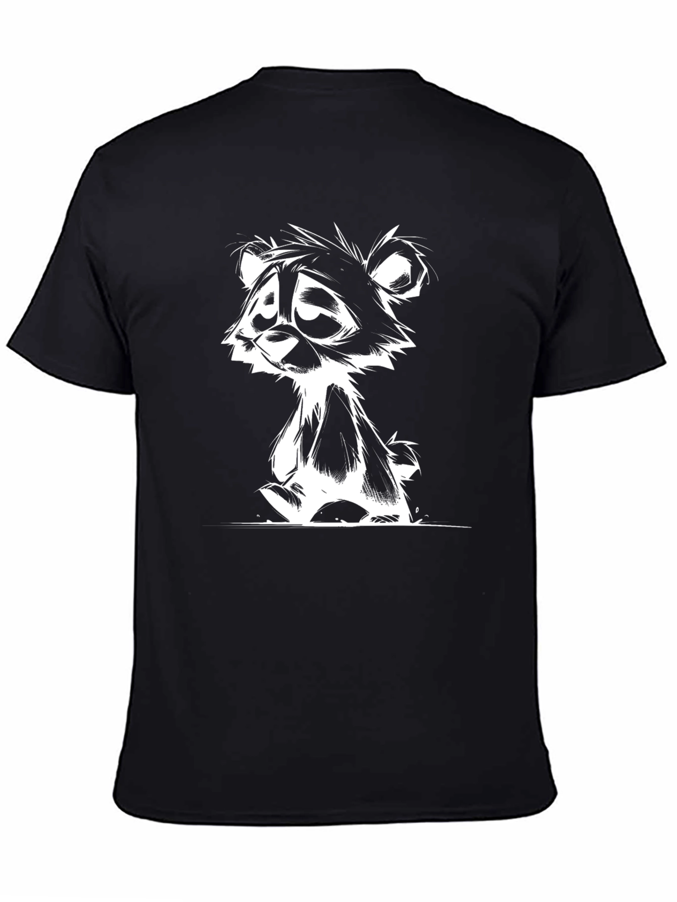 Cartoon Bear Graphic Tee - Black