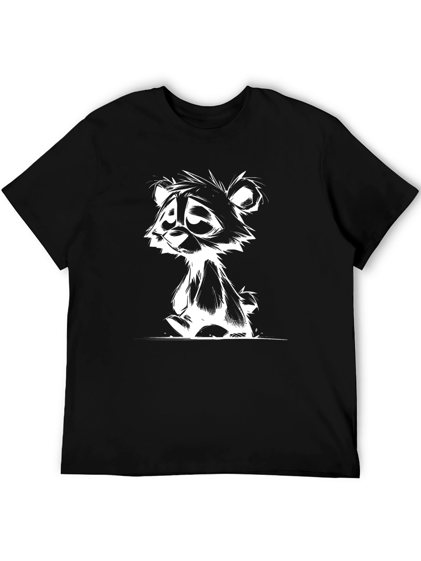 Cartoon Bear Graphic Tee - Black