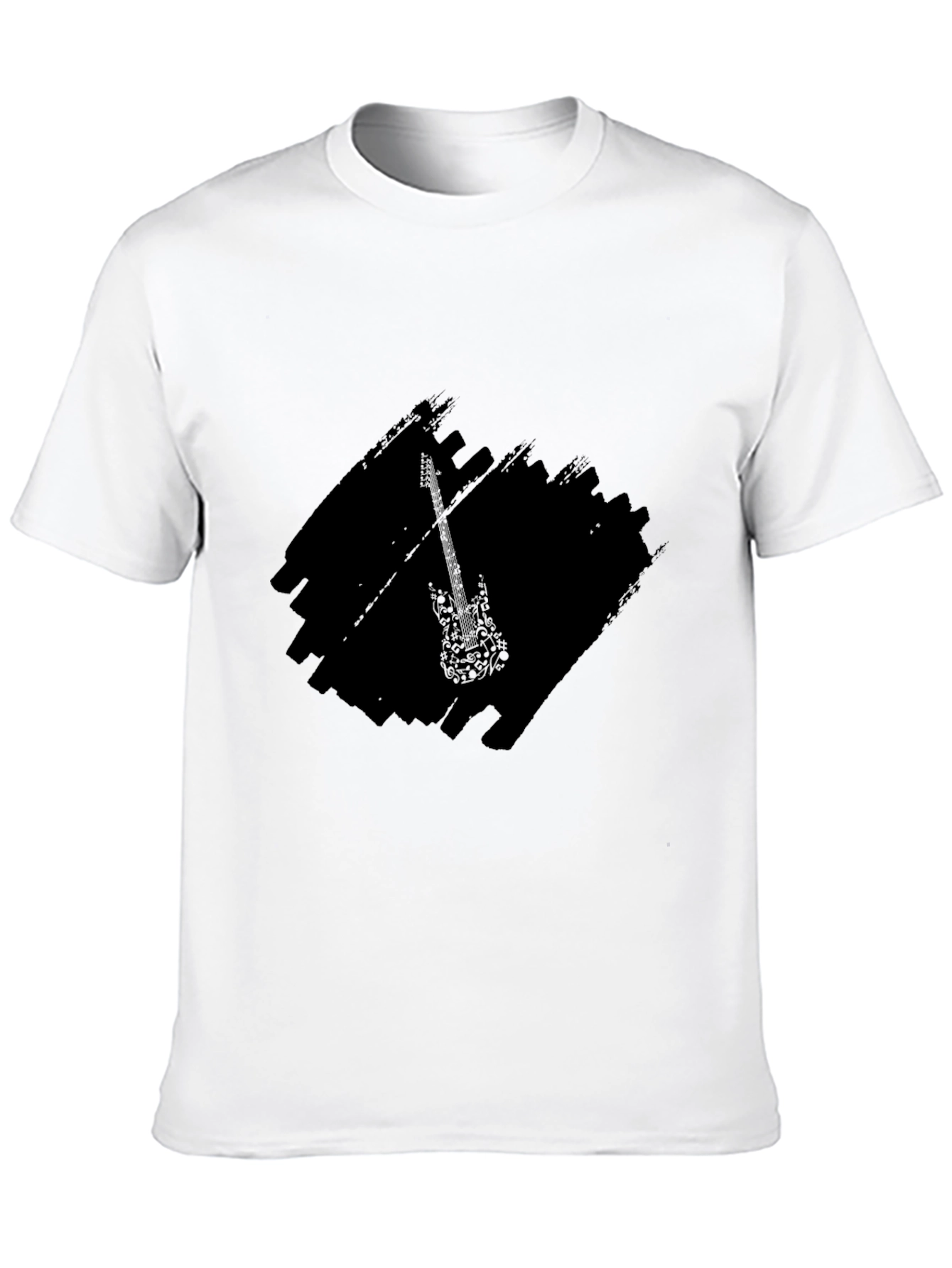 Black Graphic Tee with Guitar Design