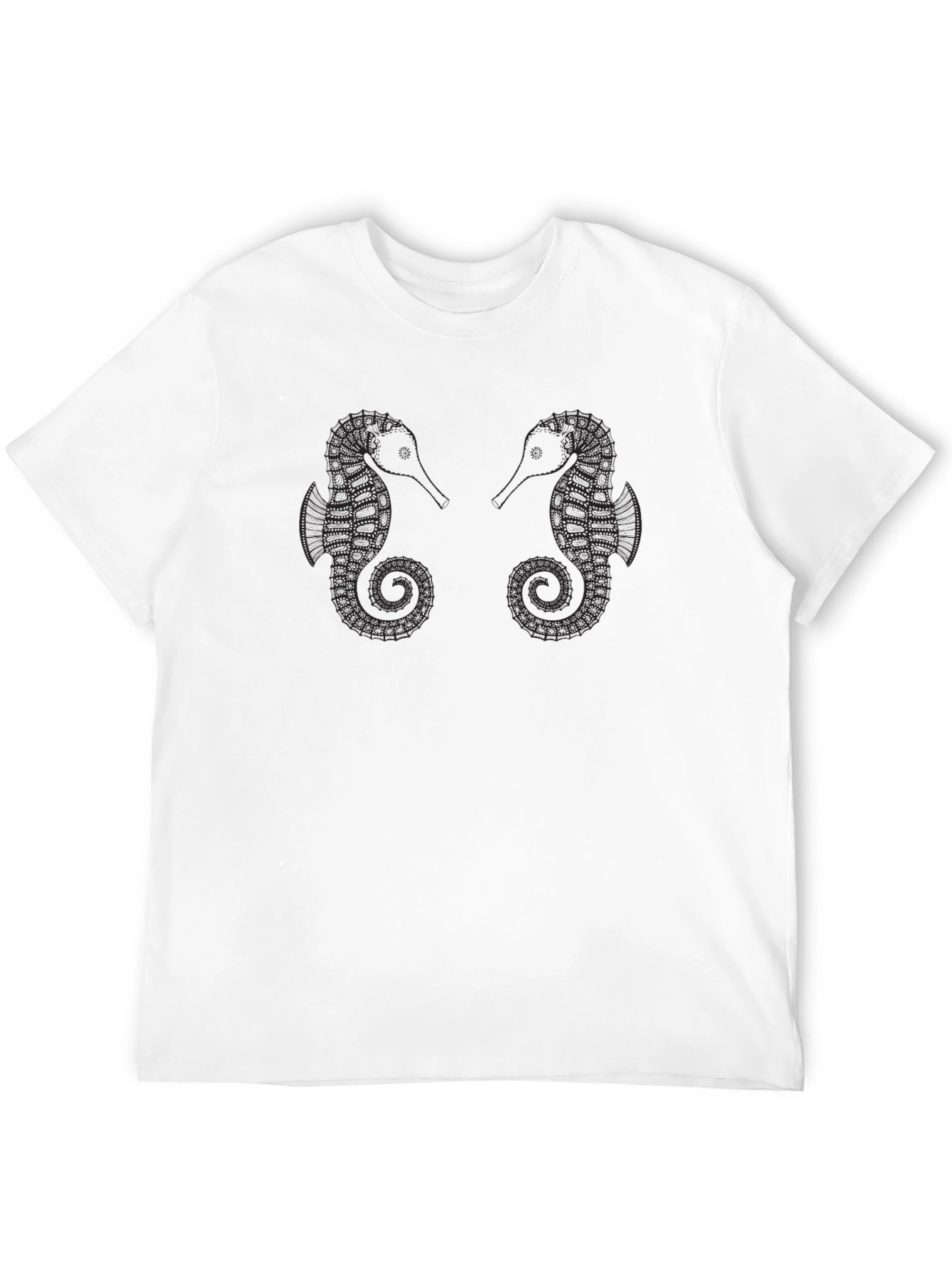 Seahorse Graphic Tee - Black Cotton Casual Shirt