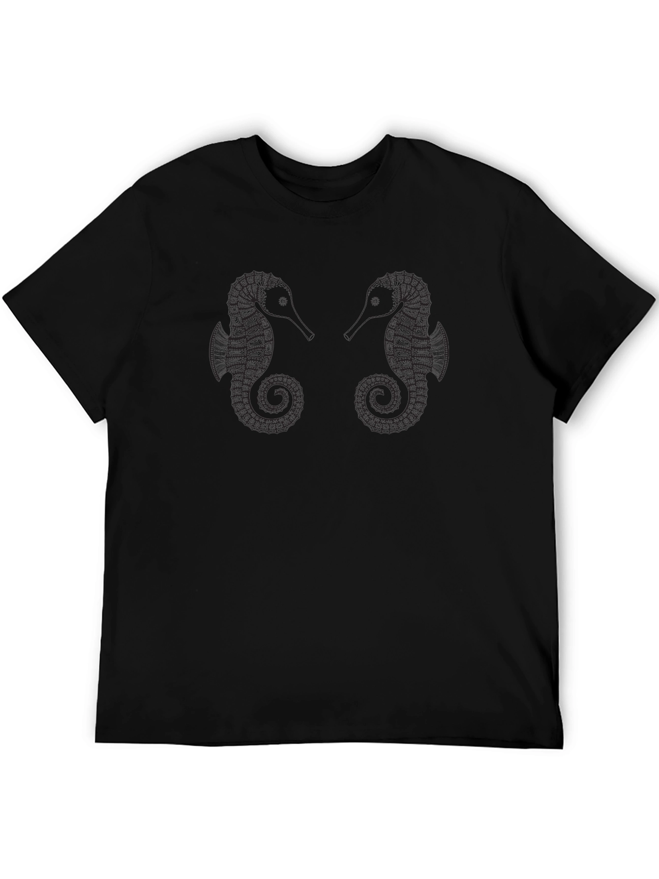 Seahorse Graphic Tee - Black Cotton Casual Shirt