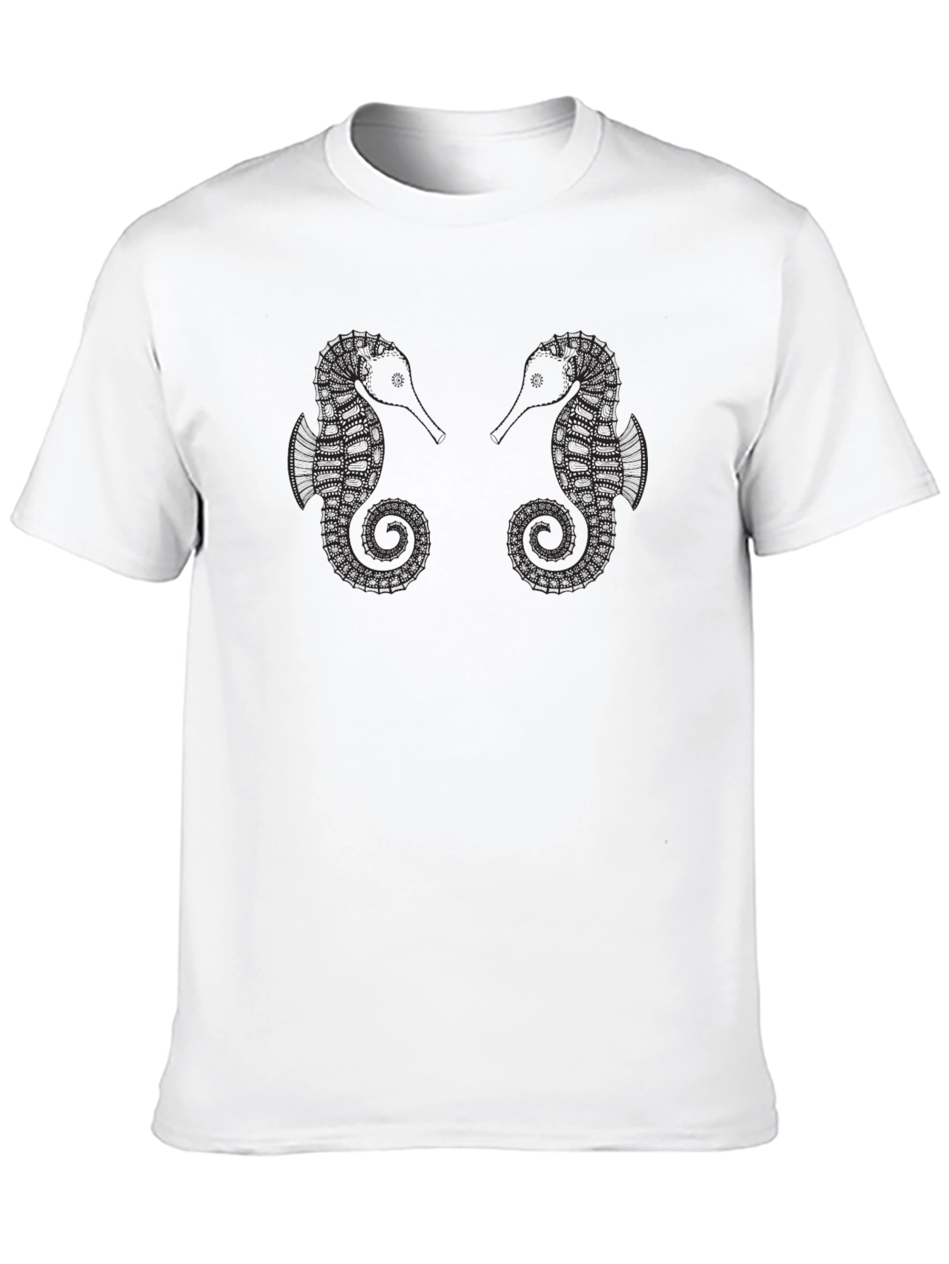 Seahorse Graphic Tee - Black Cotton Casual Shirt
