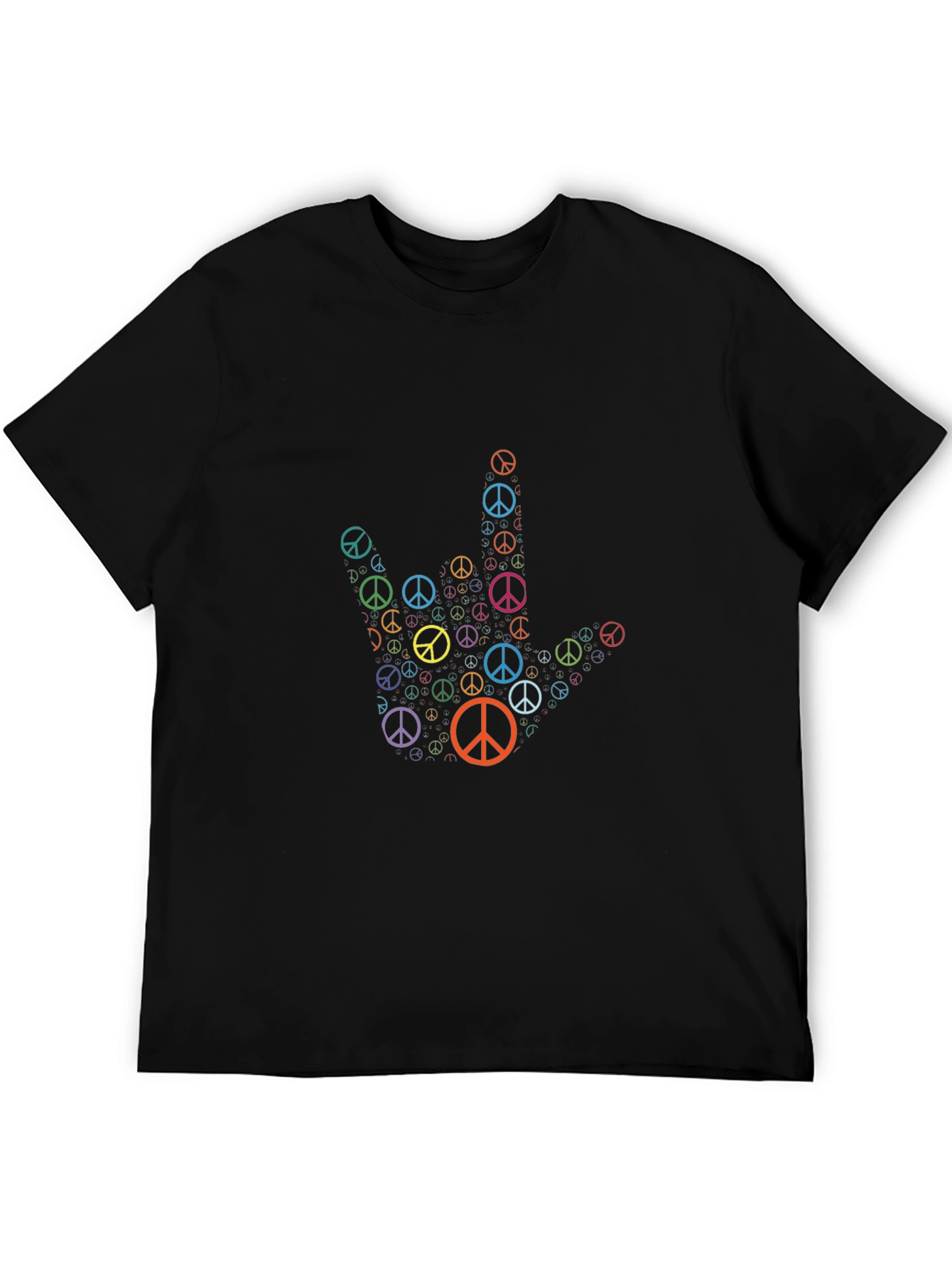 Peace Sign Hand T-Shirt - Black Cotton Graphic Tee