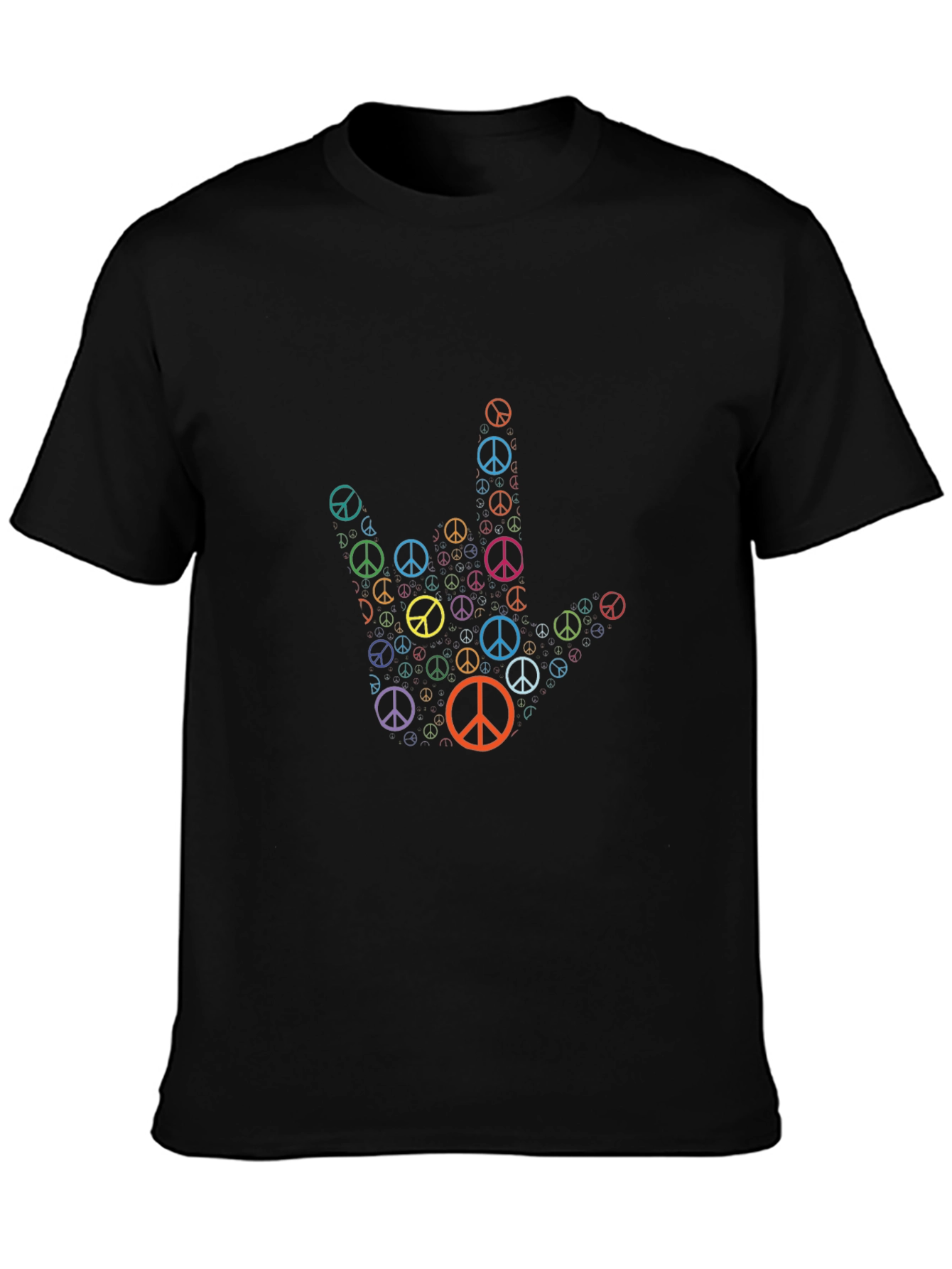 Peace Sign Hand T-Shirt - Black Cotton Graphic Tee