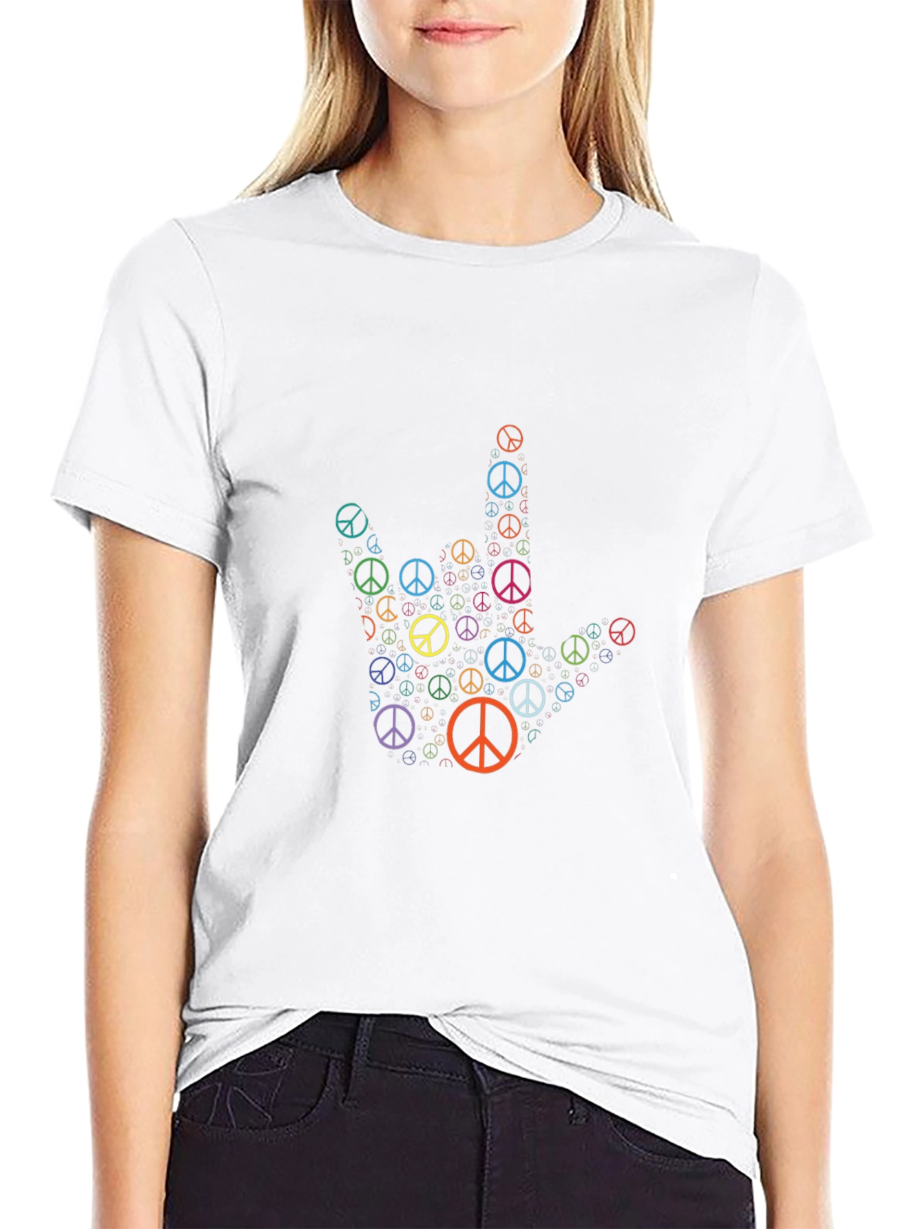 Peace Sign Hand T-Shirt - Black Cotton Graphic Tee
