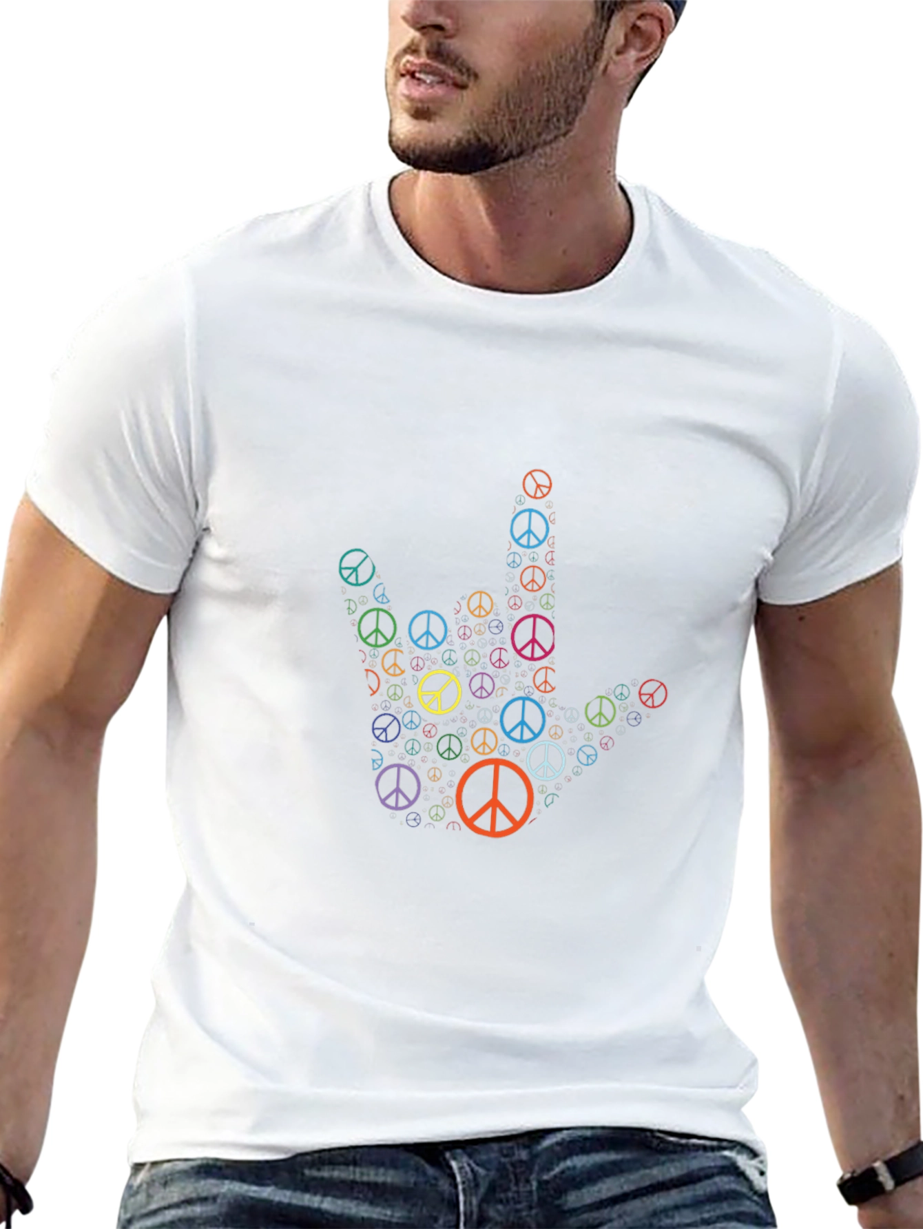 Peace Sign Hand T-Shirt - Black Cotton Graphic Tee