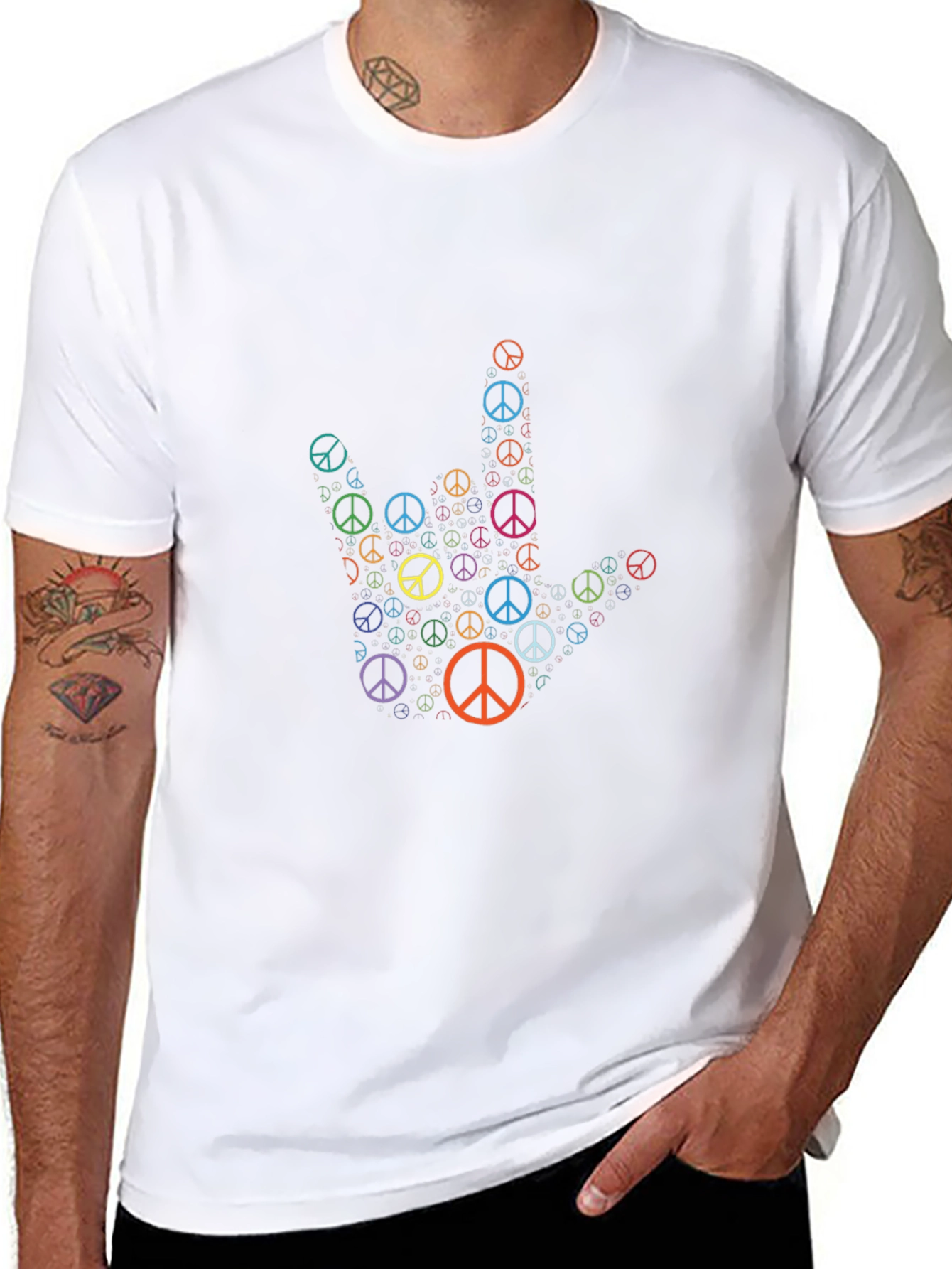 Peace Sign Hand T-Shirt - Black Cotton Graphic Tee