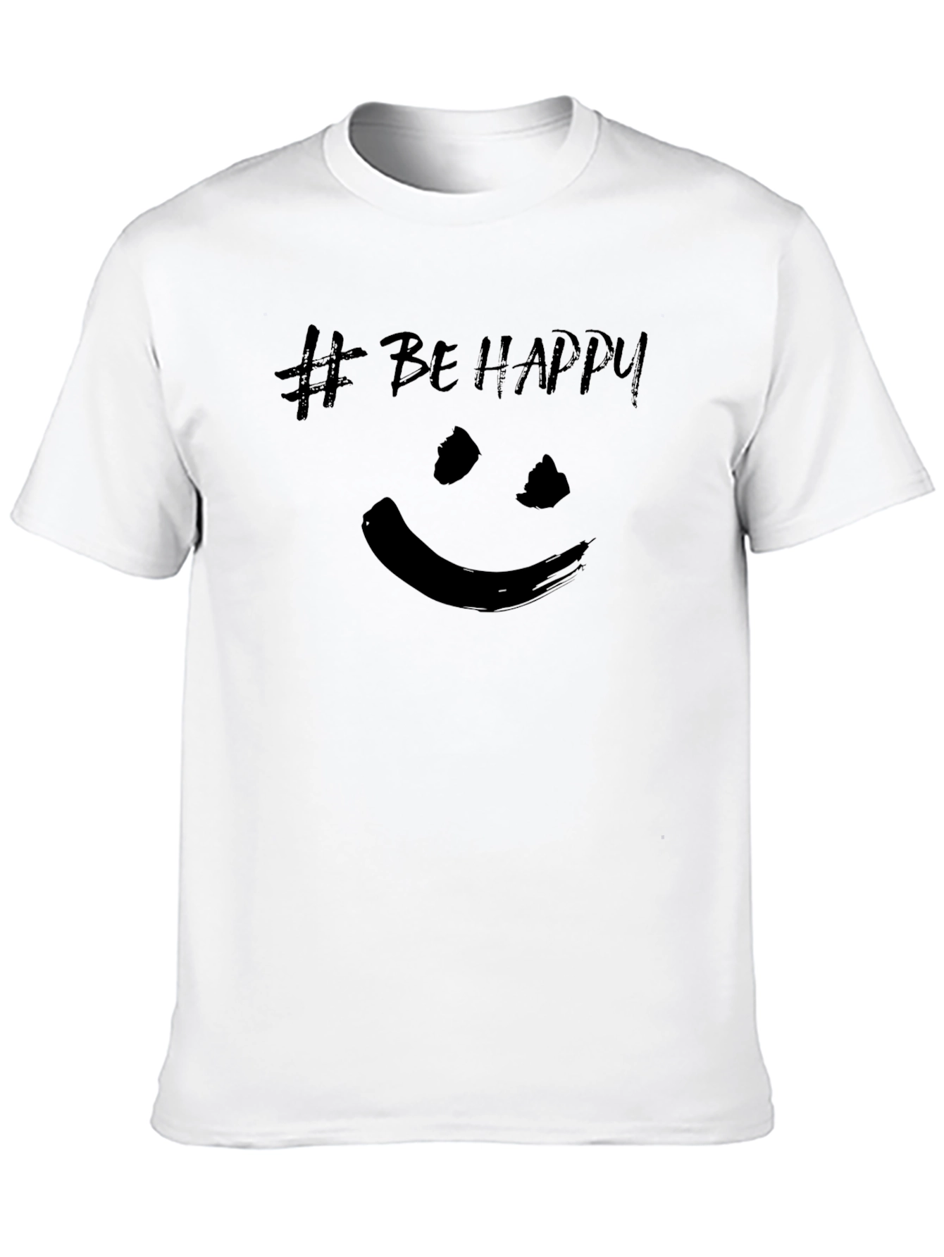 Be Happy T-Shirt - Black Crew Neck Tee
