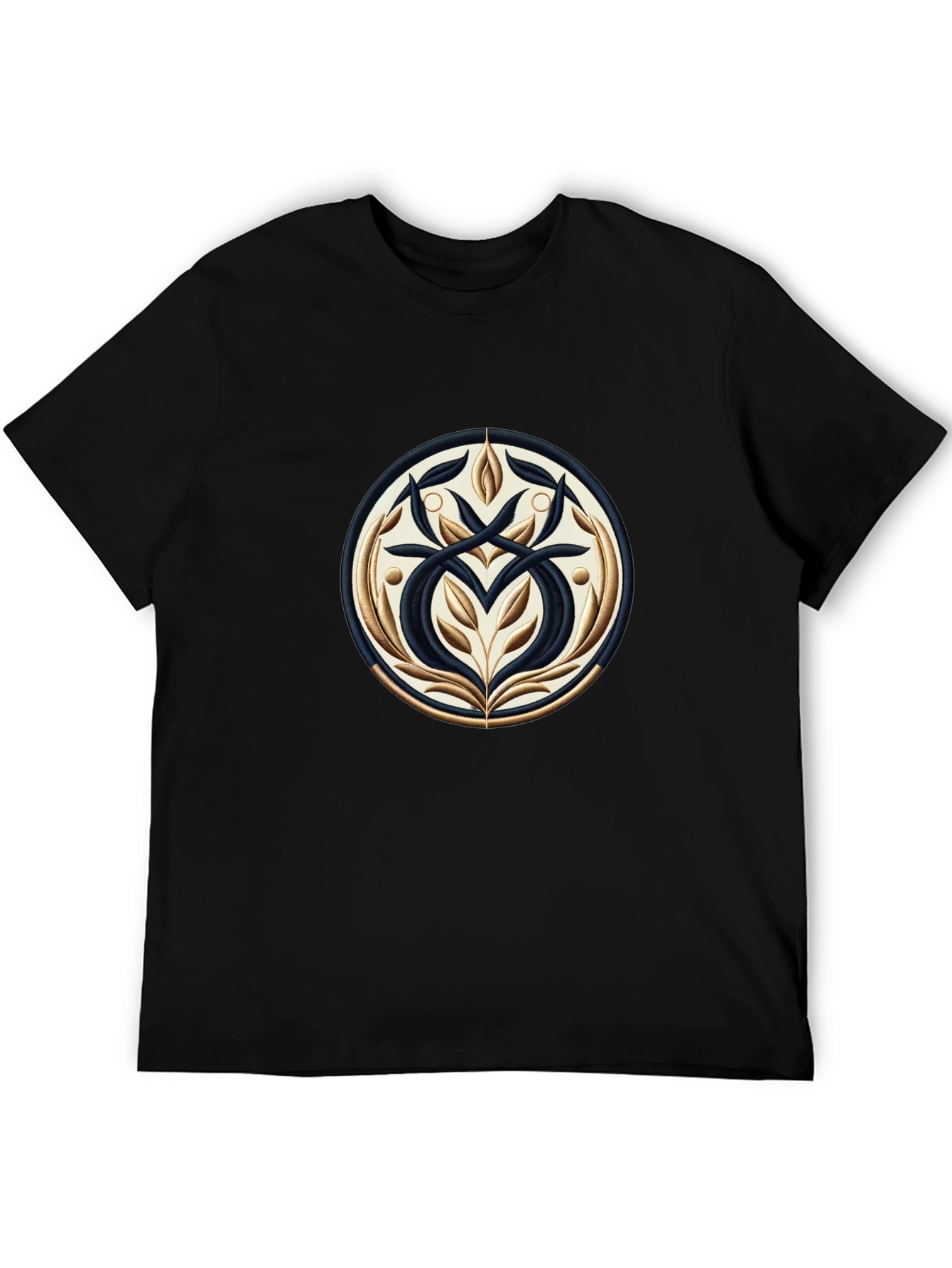 Elegant Black T-Shirt with Ornamental Circle Design