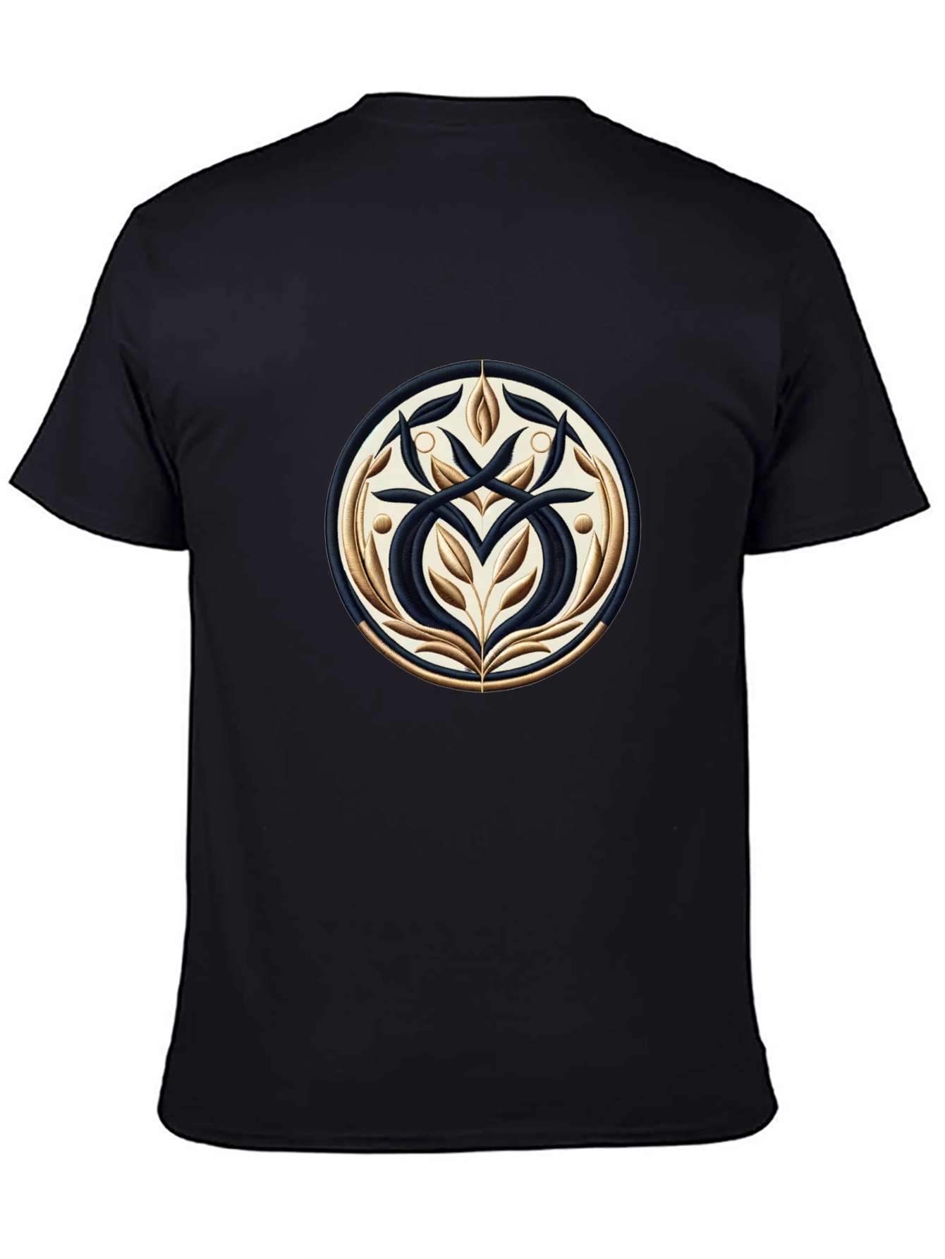 Elegant Black T-Shirt with Ornamental Circle Design