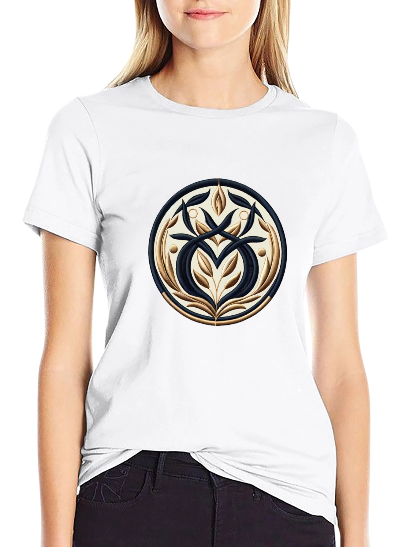 Elegant Black T-Shirt with Ornamental Circle Design