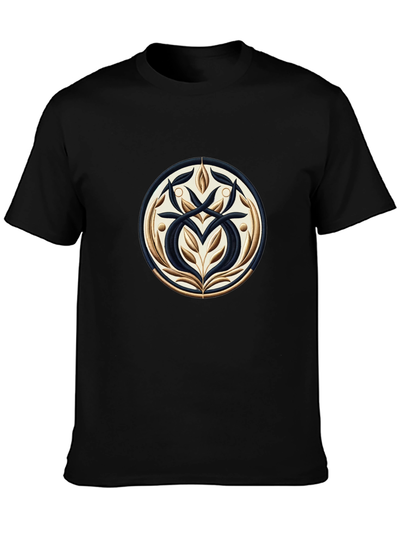 Elegant Black T-Shirt with Ornamental Circle Design