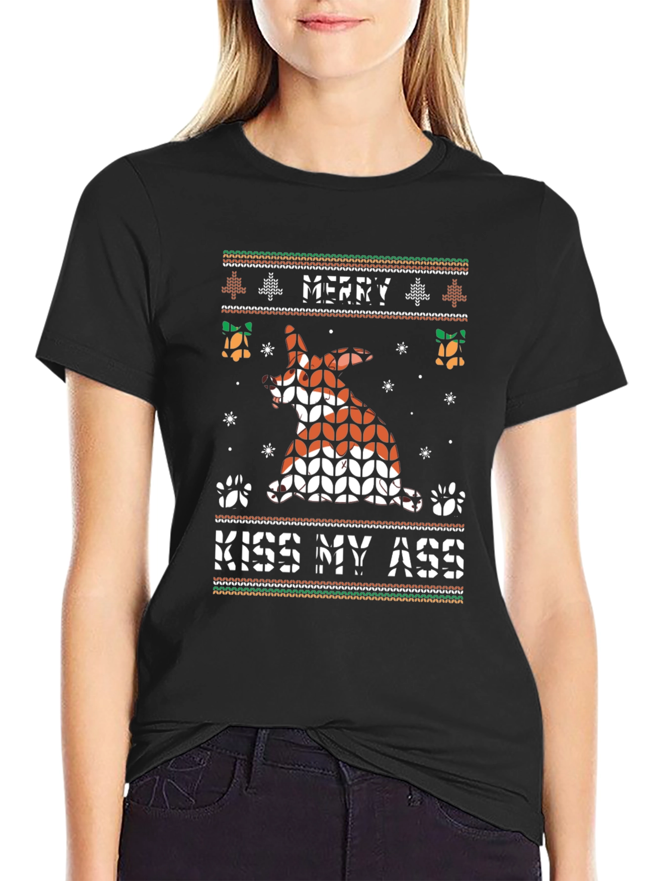 Merry Kiss My Ass Christmas Dog Sweater T-Shirt