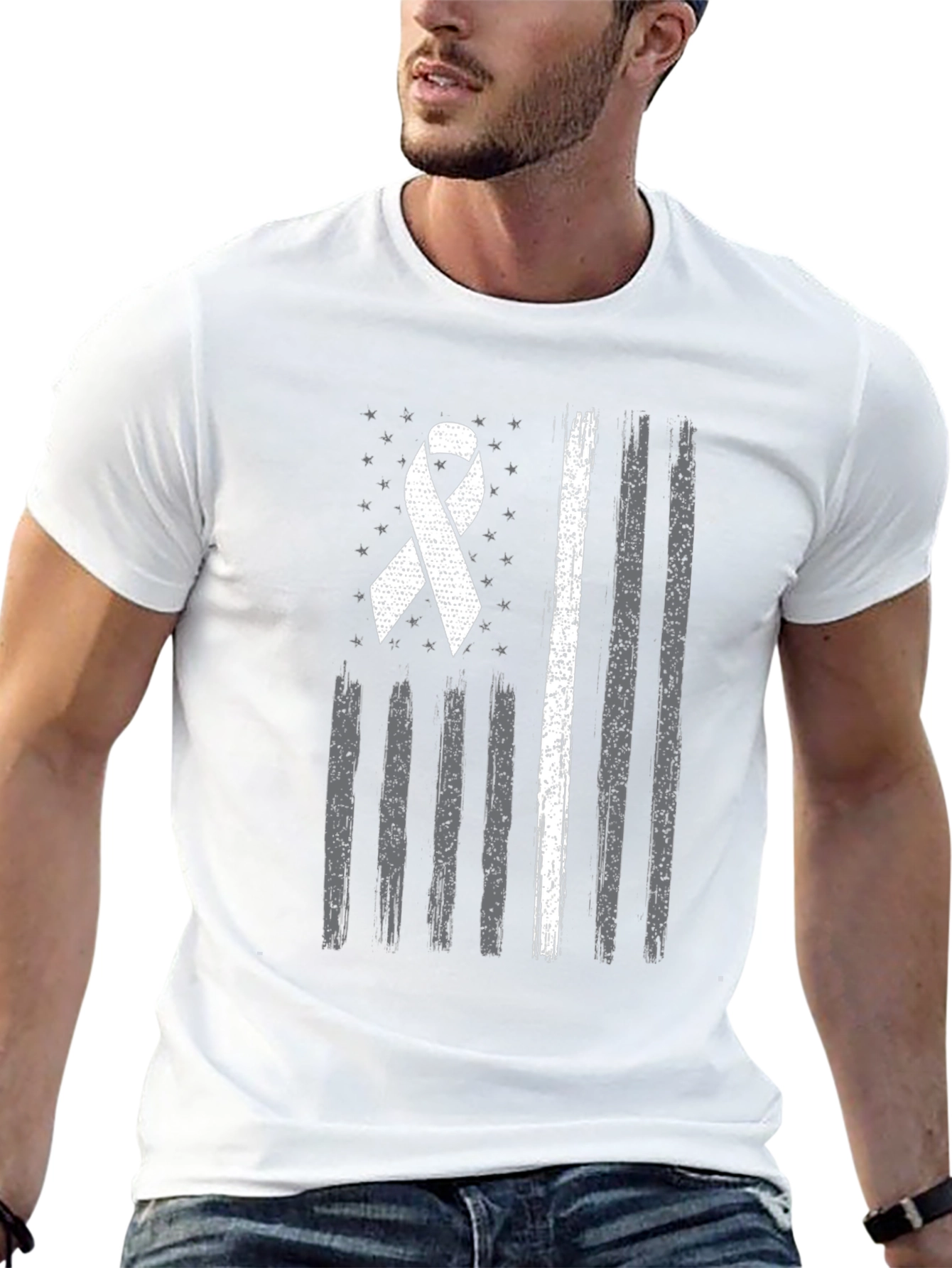 Distressed American Flag Ribbon Graphic Tee
