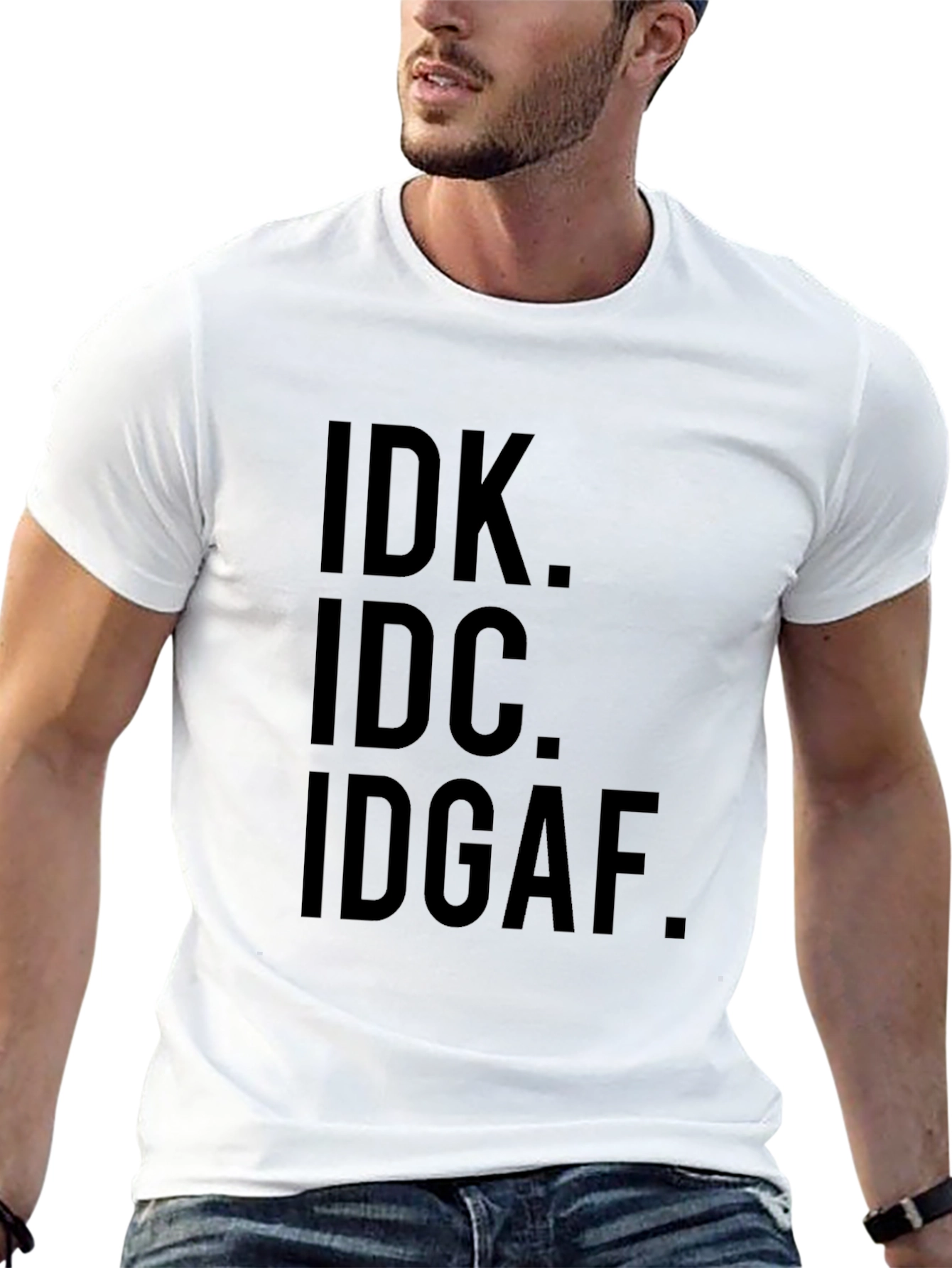 IDK IDC IDGAF Mens Black Graphic T-Shirt