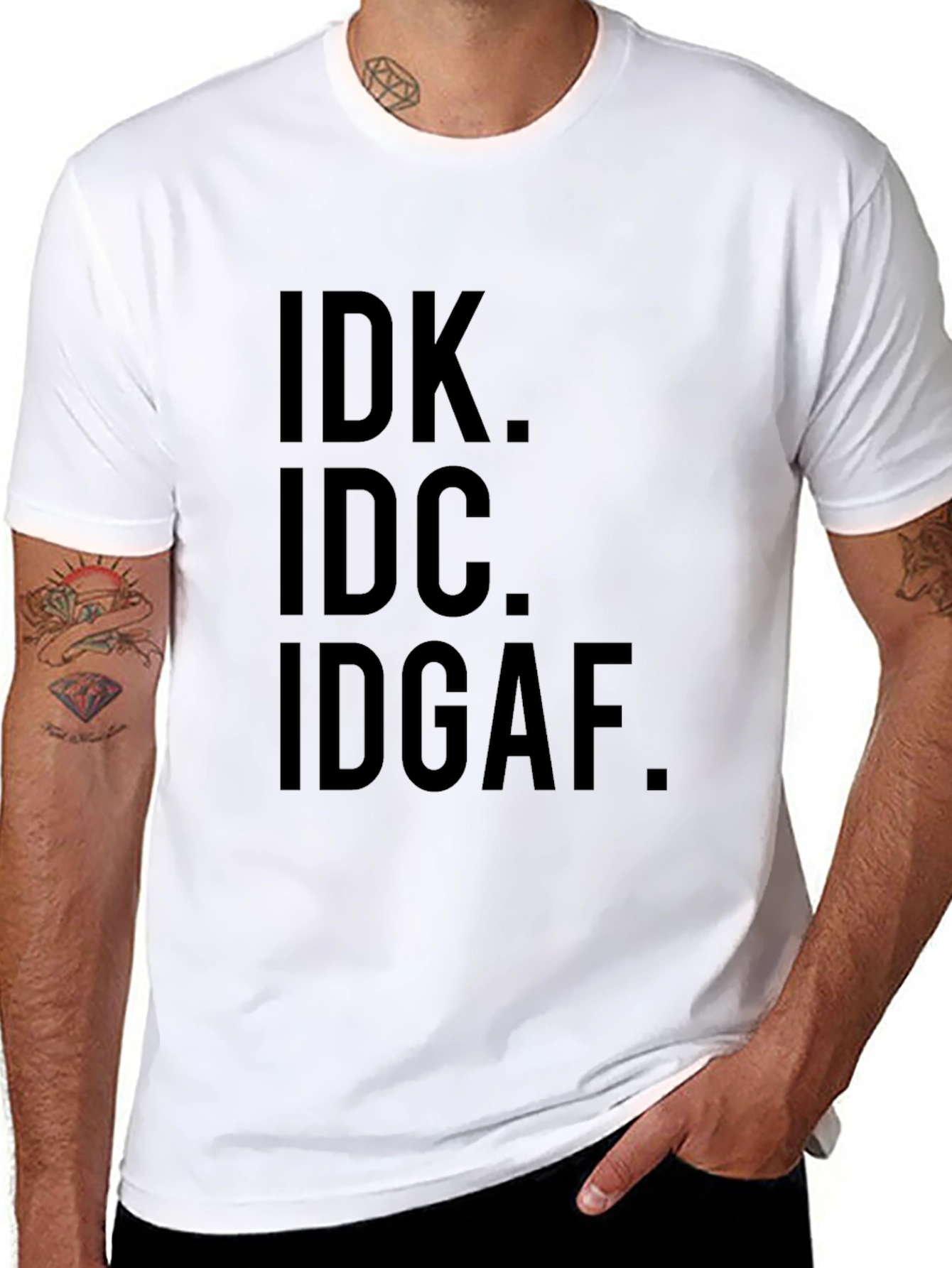 IDK IDC IDGAF Mens Black Graphic T-Shirt