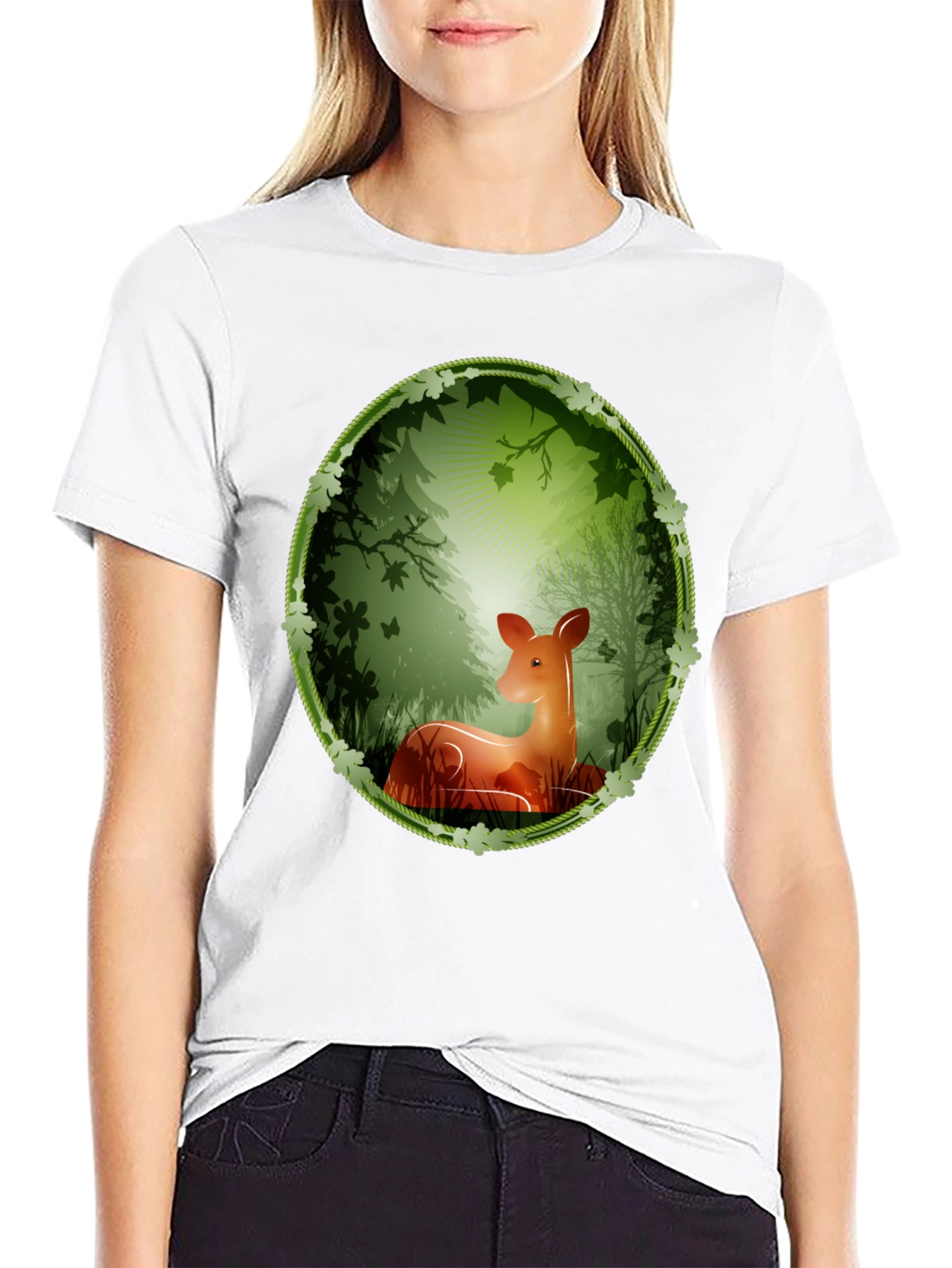 Nature Deer Graphic T-Shirt - Black