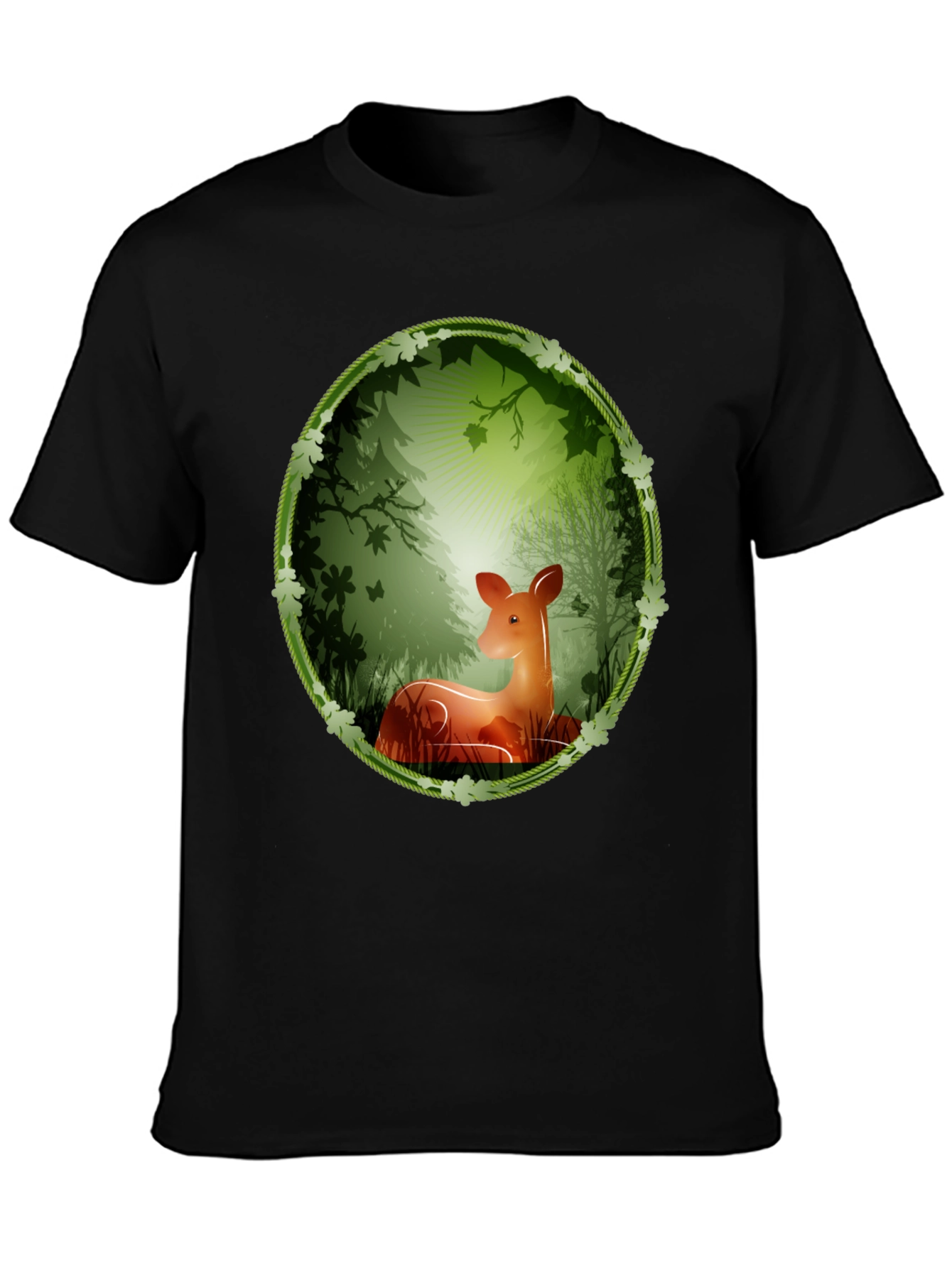 Nature Deer Graphic T-Shirt - Black