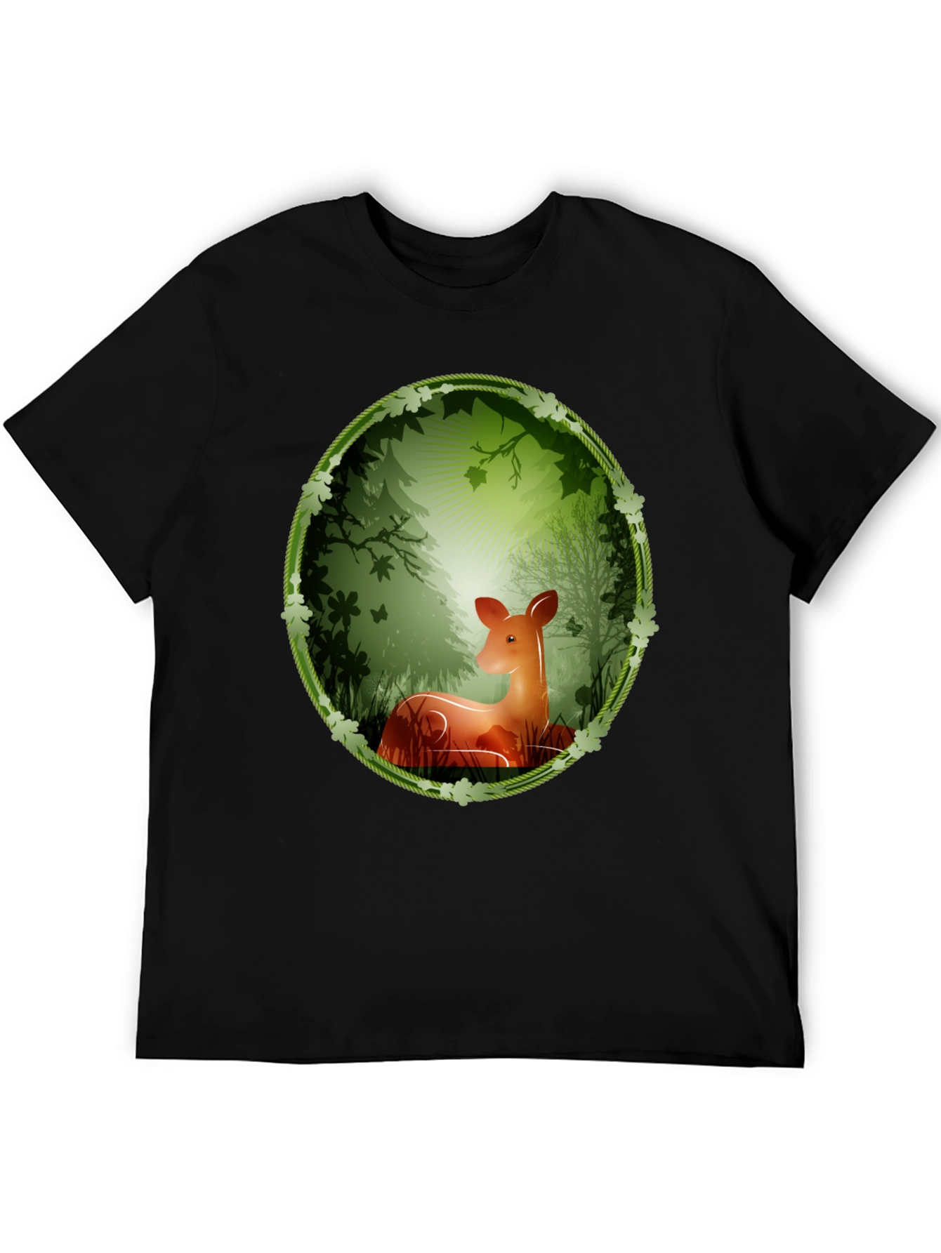 Nature Deer Graphic T-Shirt - Black