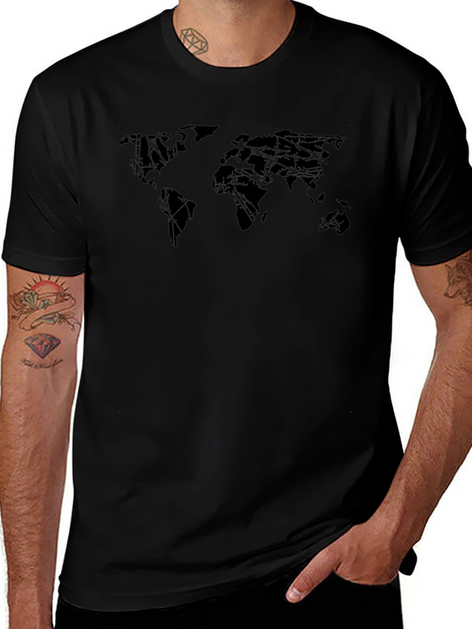 Geometric World Map Graphic Tee - Modern Unisex T-Shirt