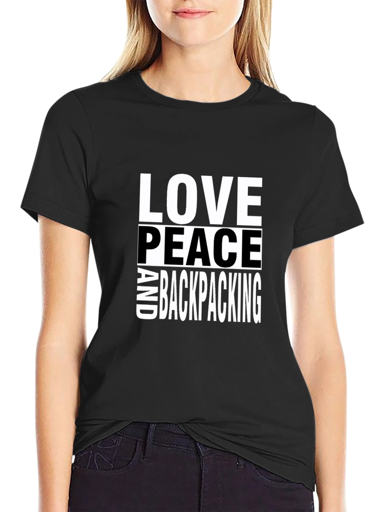 Love Peace Backpacking Graphic Tee - Black