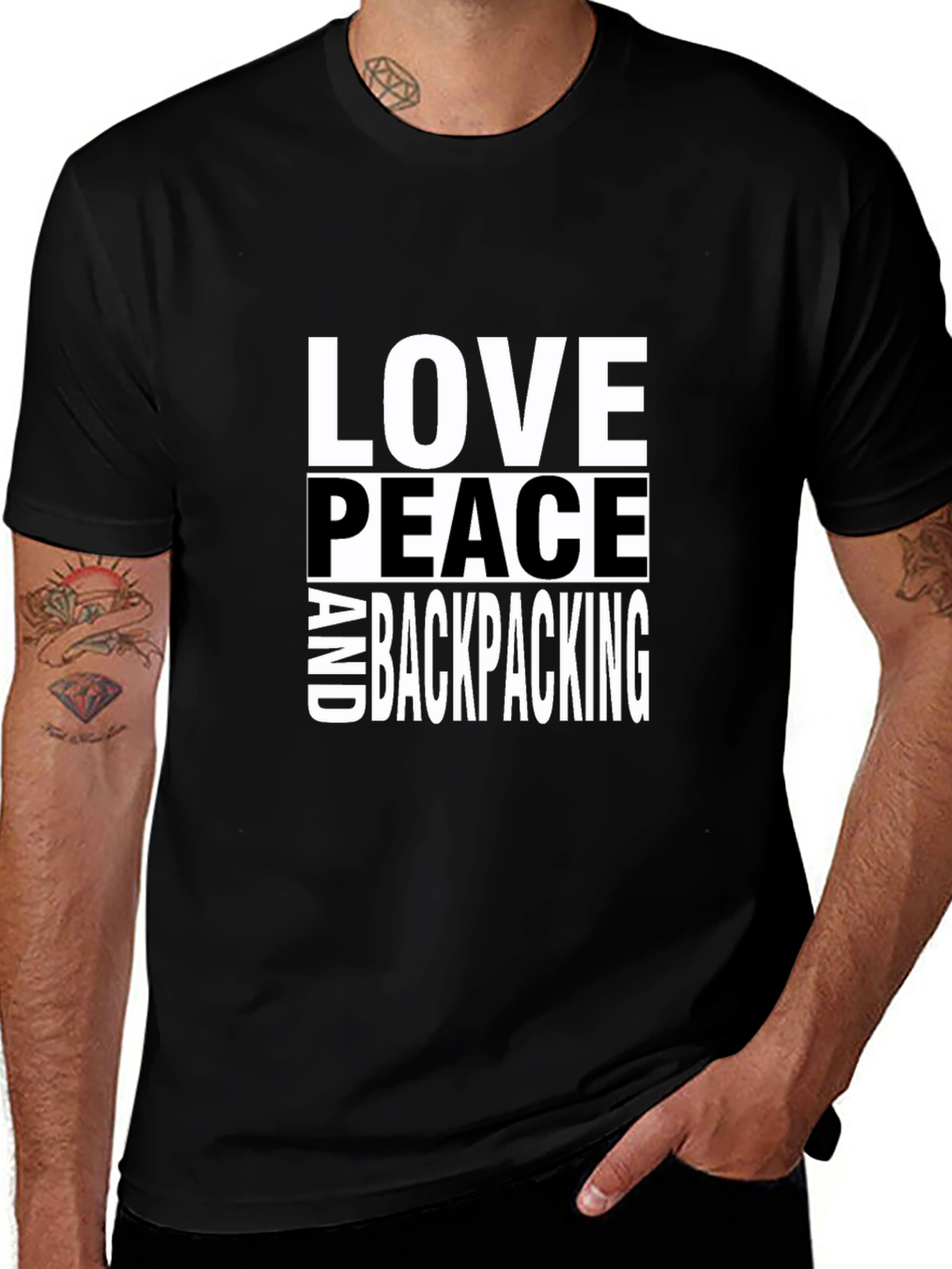 Love Peace Backpacking Graphic Tee - Black