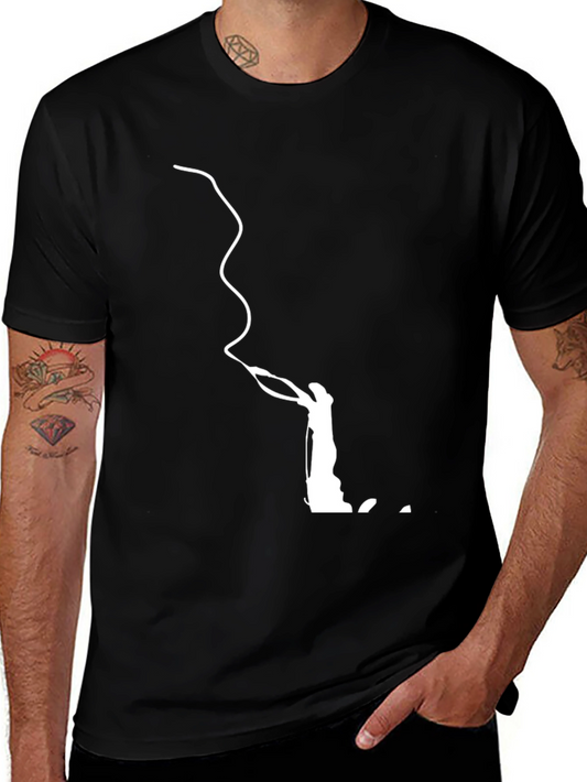 Black T-Shirt with Silhouette Fishing Graphic