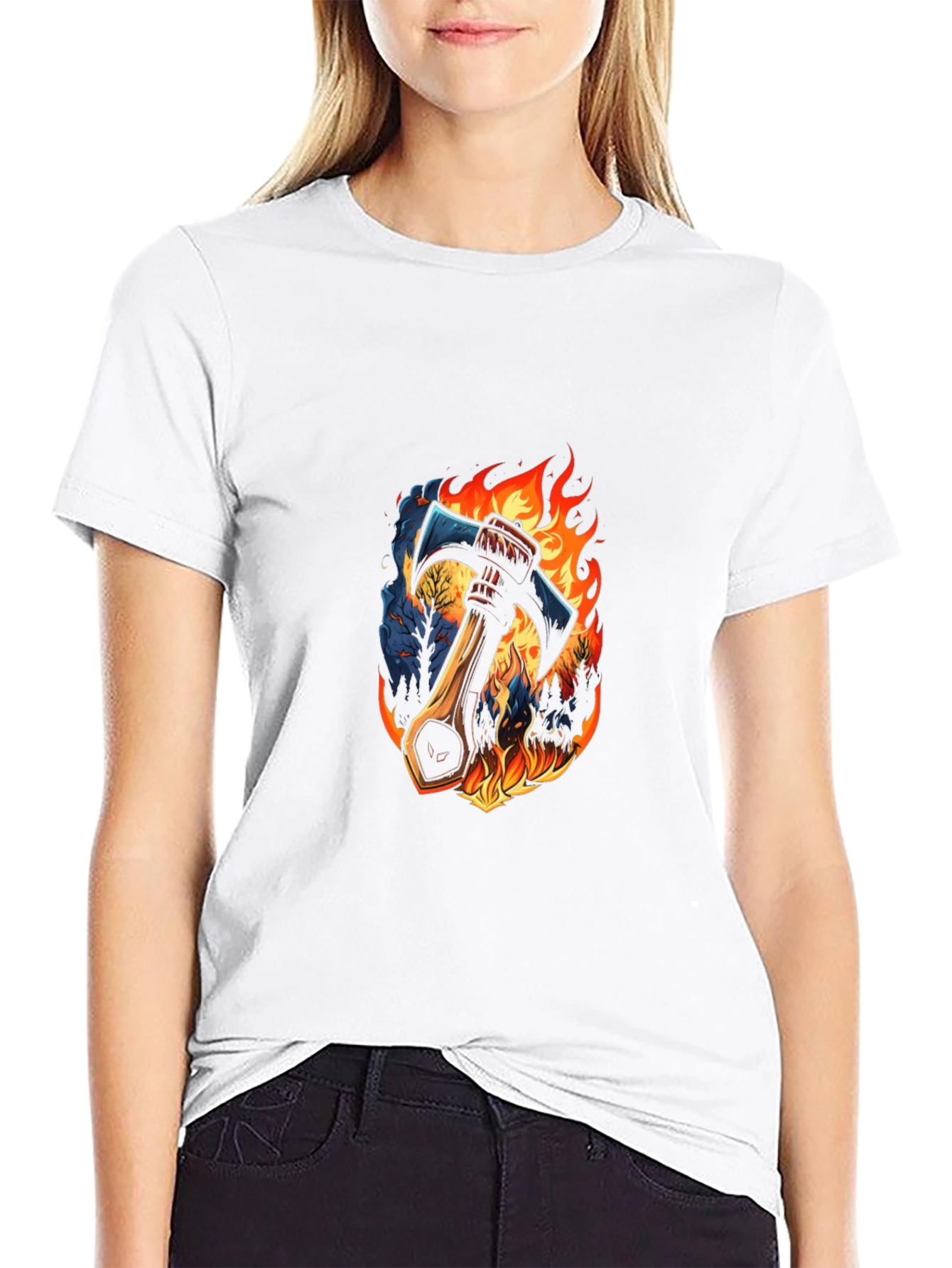Axe in Flames Graphic Tee - Bold Design