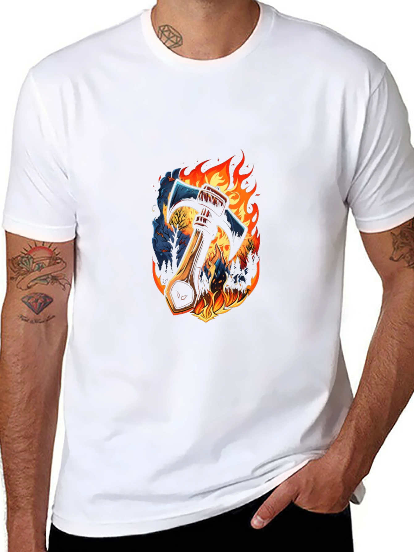 Axe in Flames Graphic Tee - Bold Design