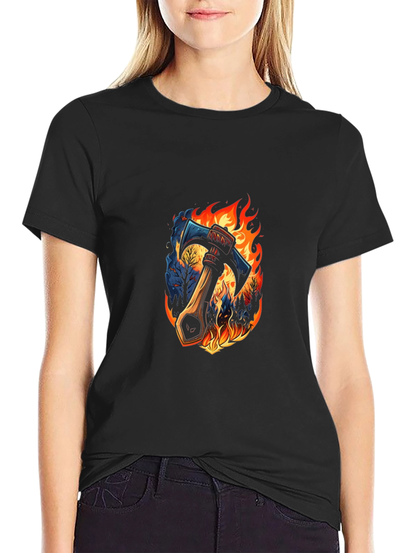 Axe in Flames Graphic Tee - Bold Design