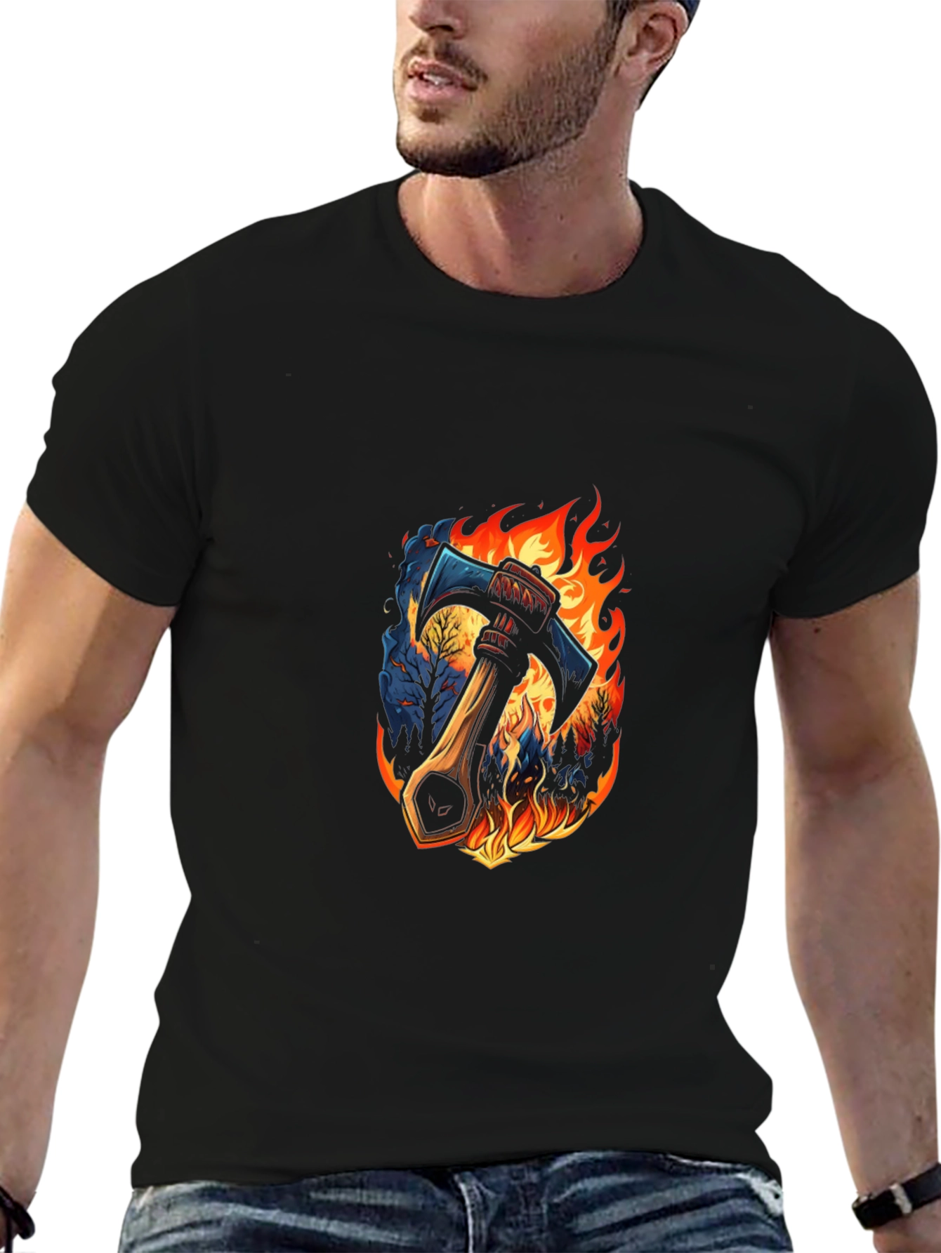 Axe in Flames Graphic Tee - Bold Design