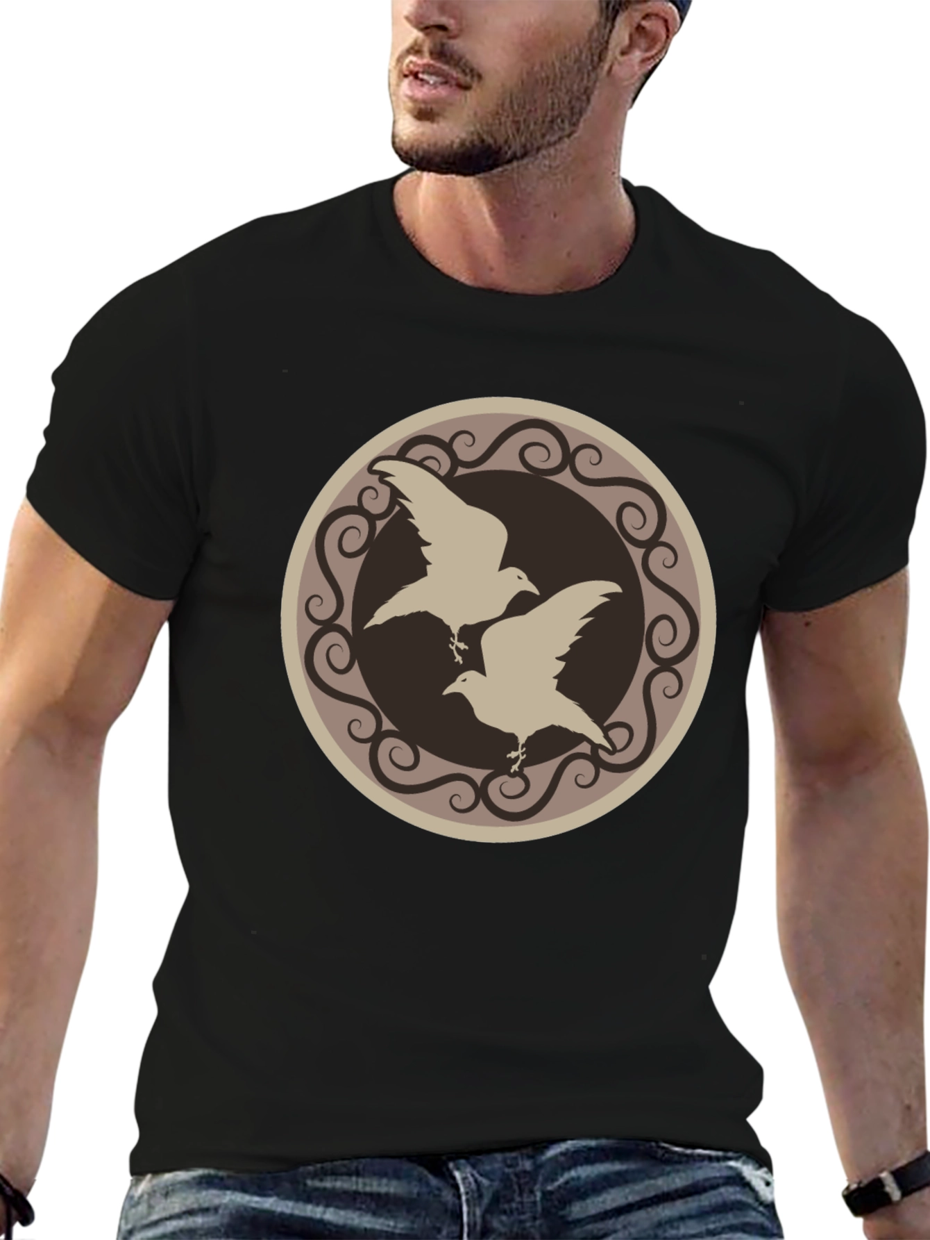 Raven Circle Graphic T-Shirt - Black