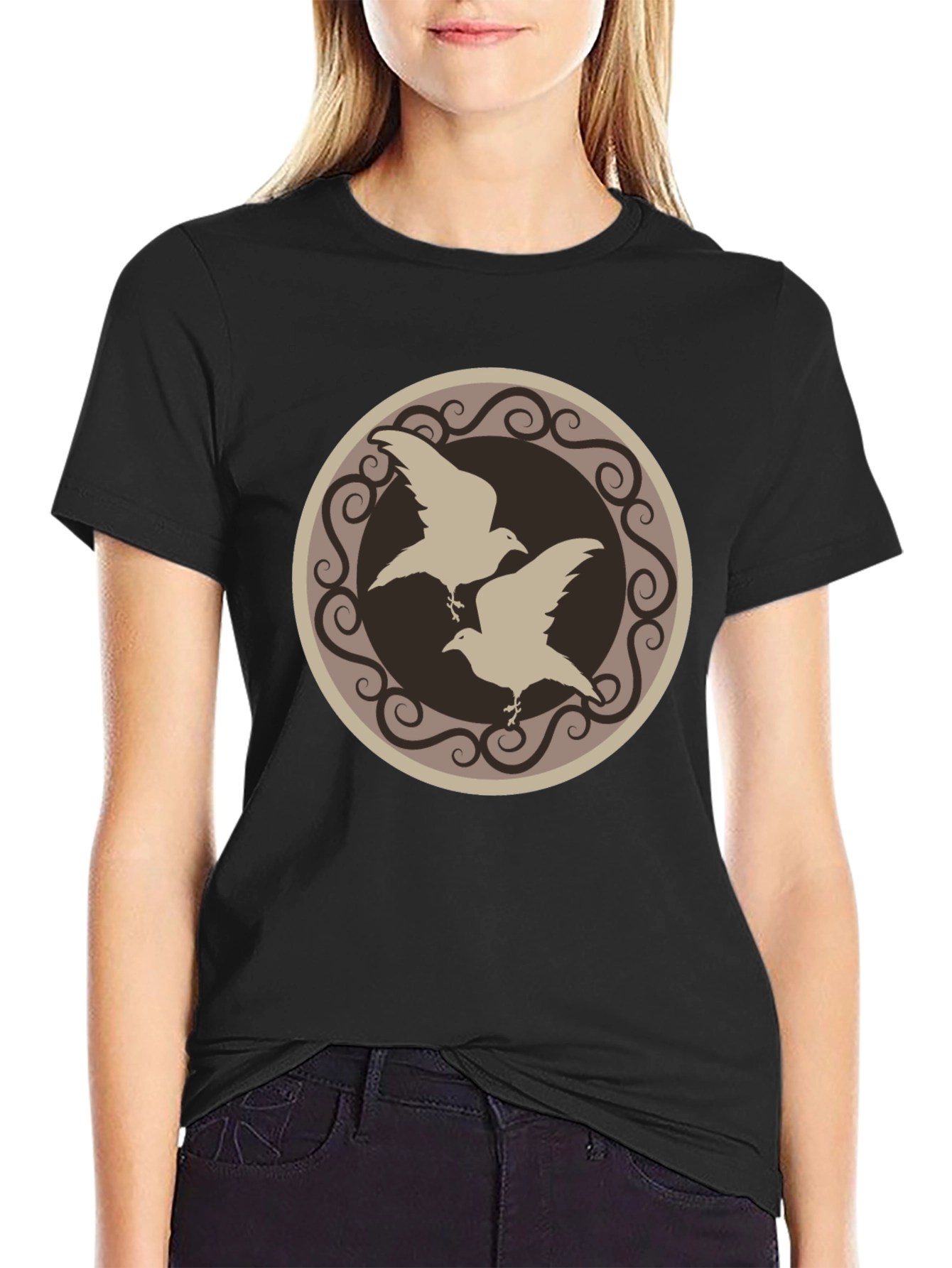 Raven Circle Graphic T-Shirt - Black