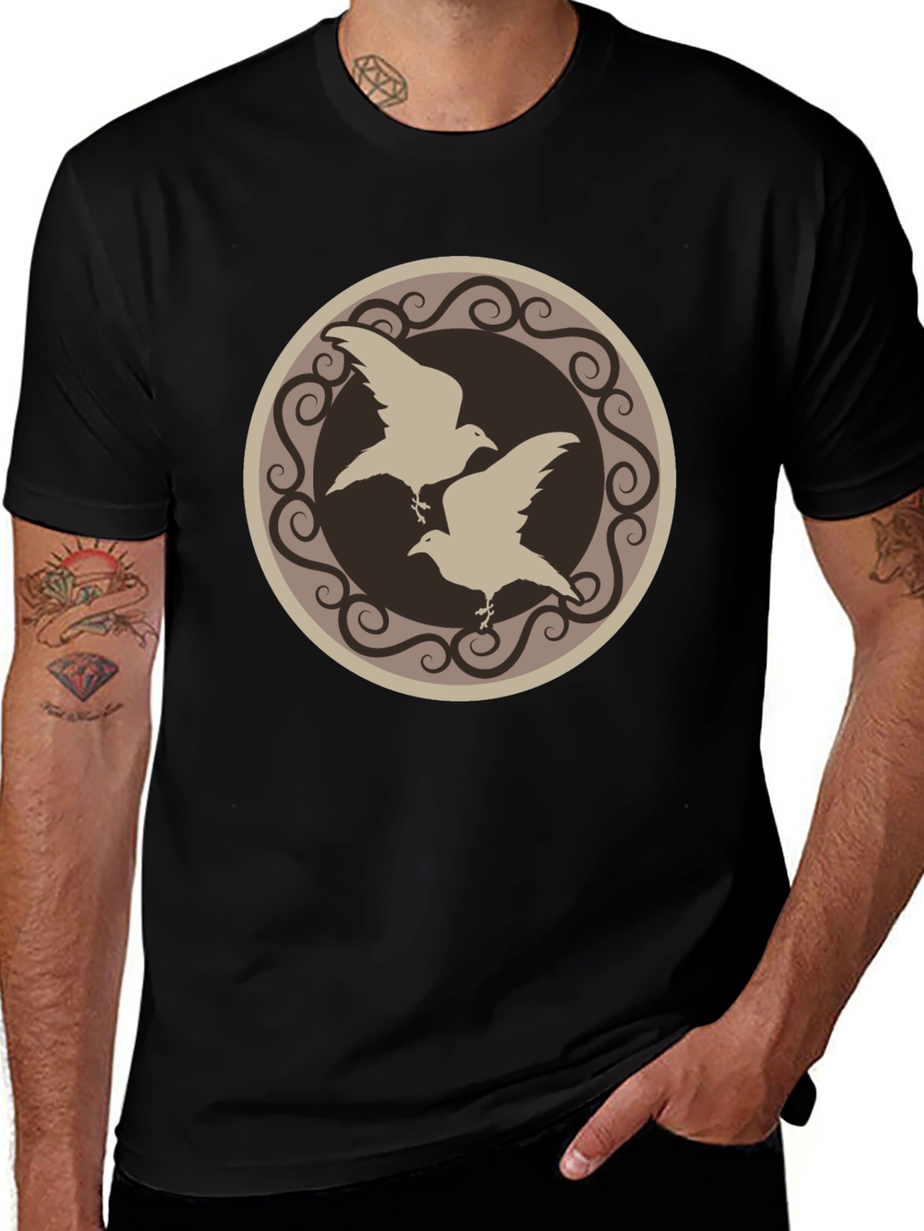 Raven Circle Graphic T-Shirt - Black