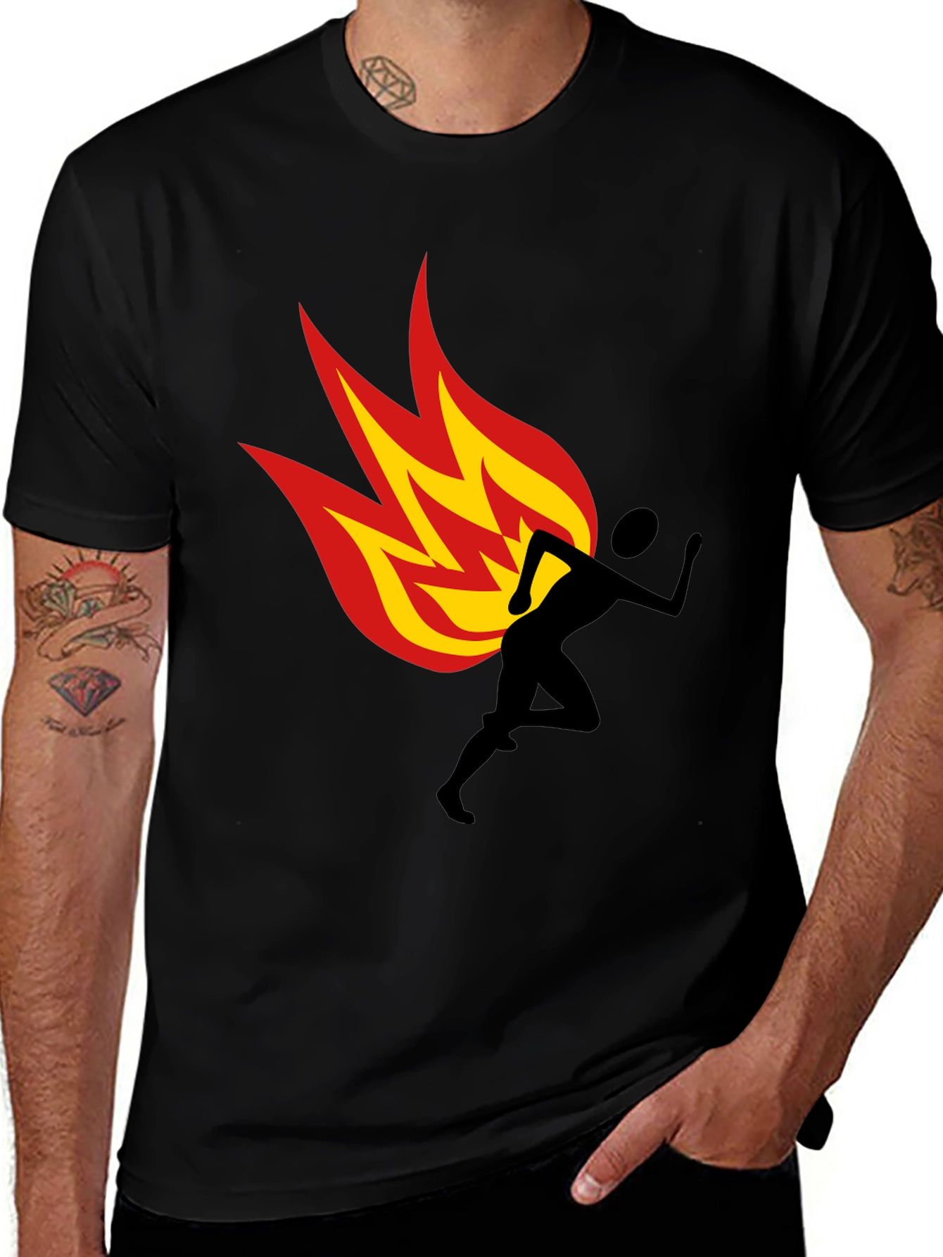 Flaming Runner Graphic Tee - Black Cotton Blend