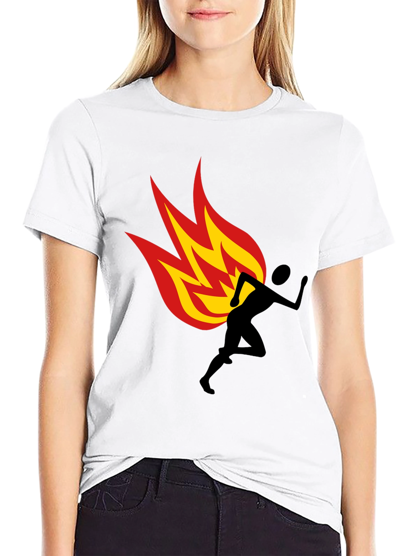 Flaming Runner Graphic Tee - Black Cotton Blend
