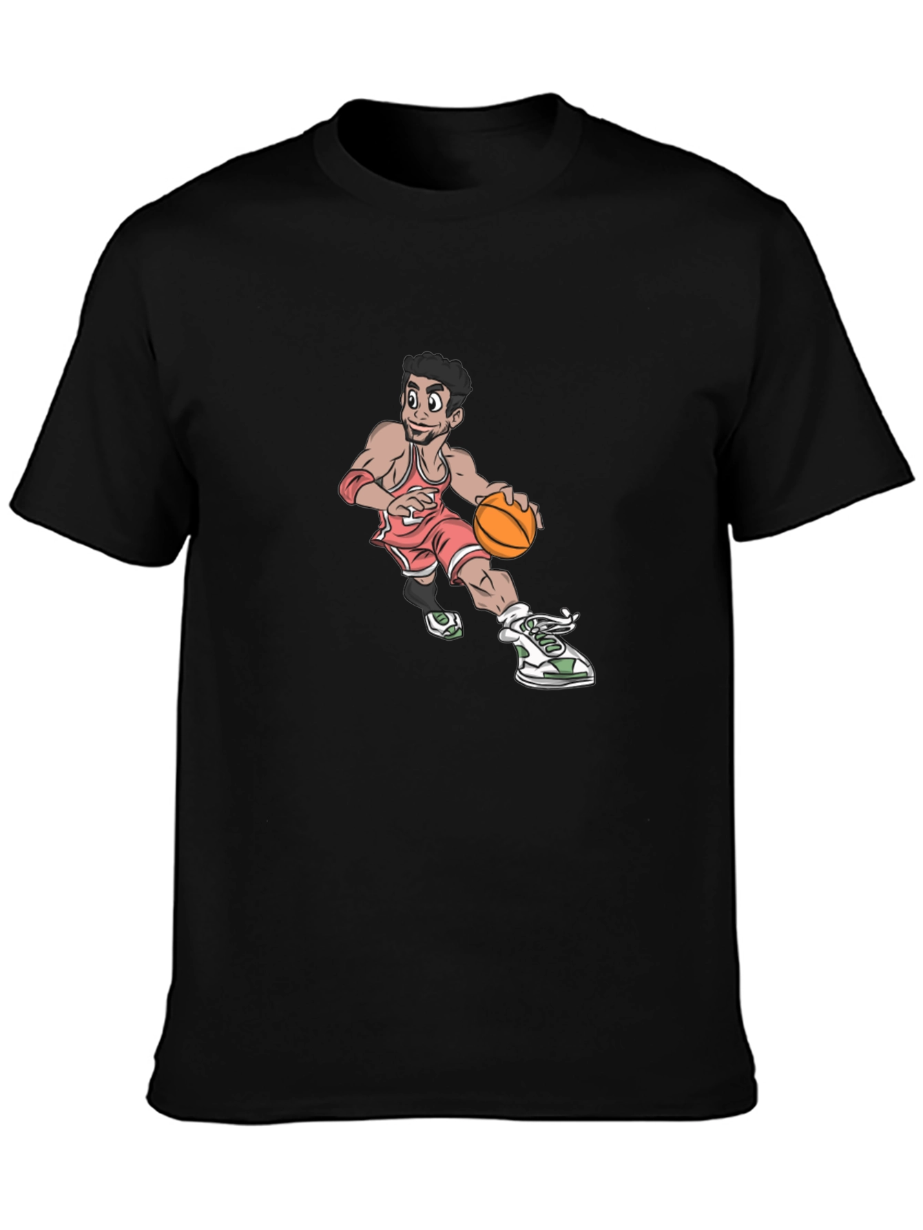 Cartoon Basketball Player Graphic T-Shirt - Black