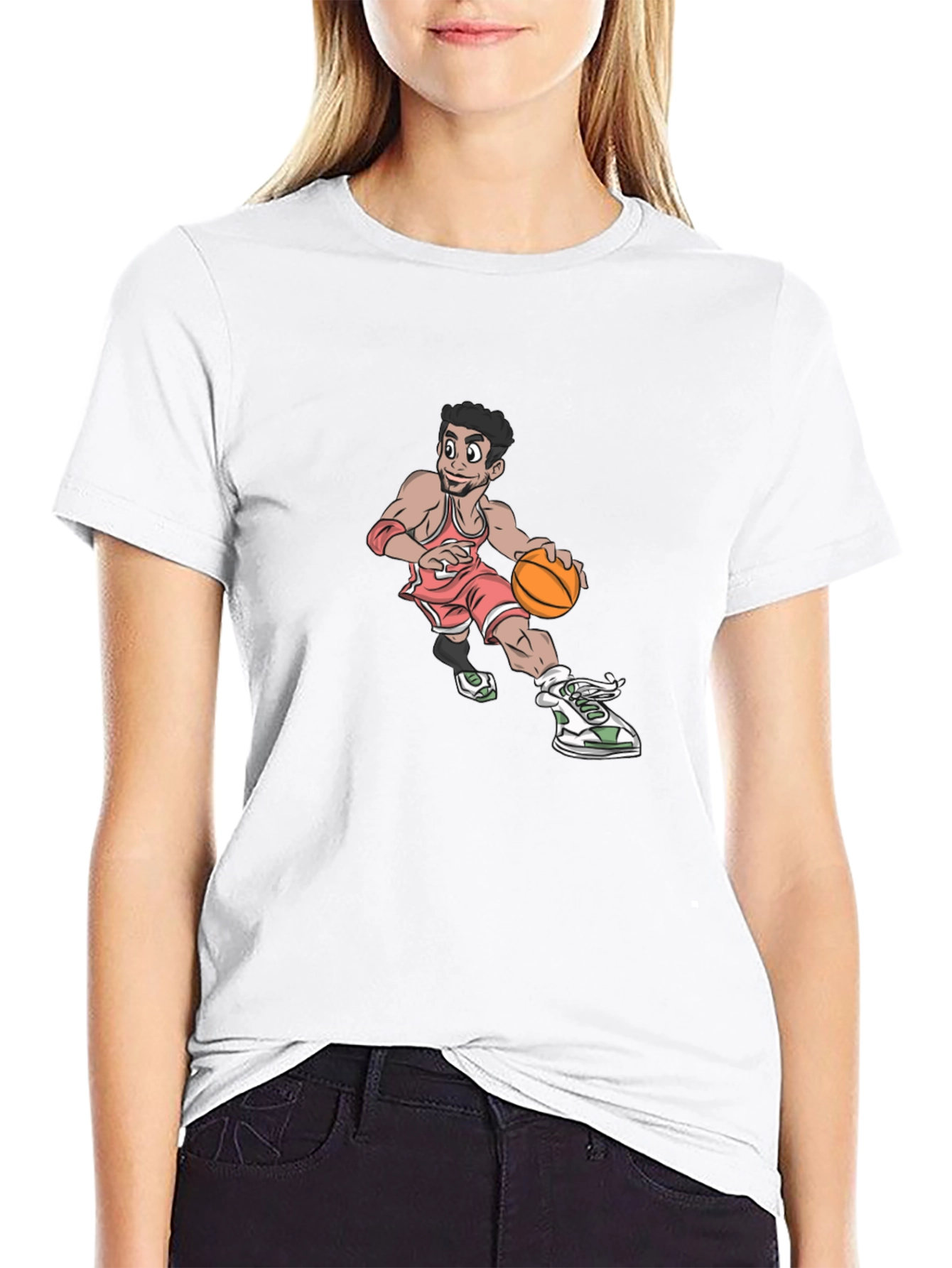 Cartoon Basketball Player Graphic T-Shirt - Black