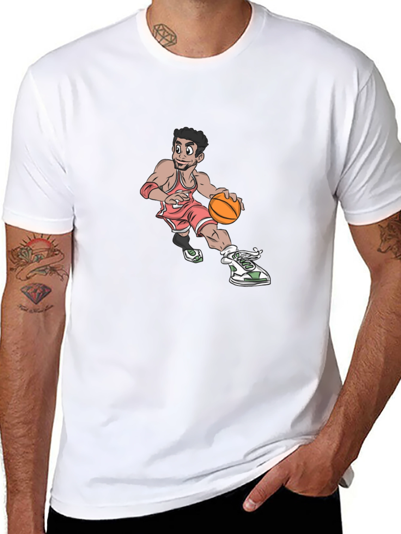 Cartoon Basketball Player Graphic T-Shirt - Black