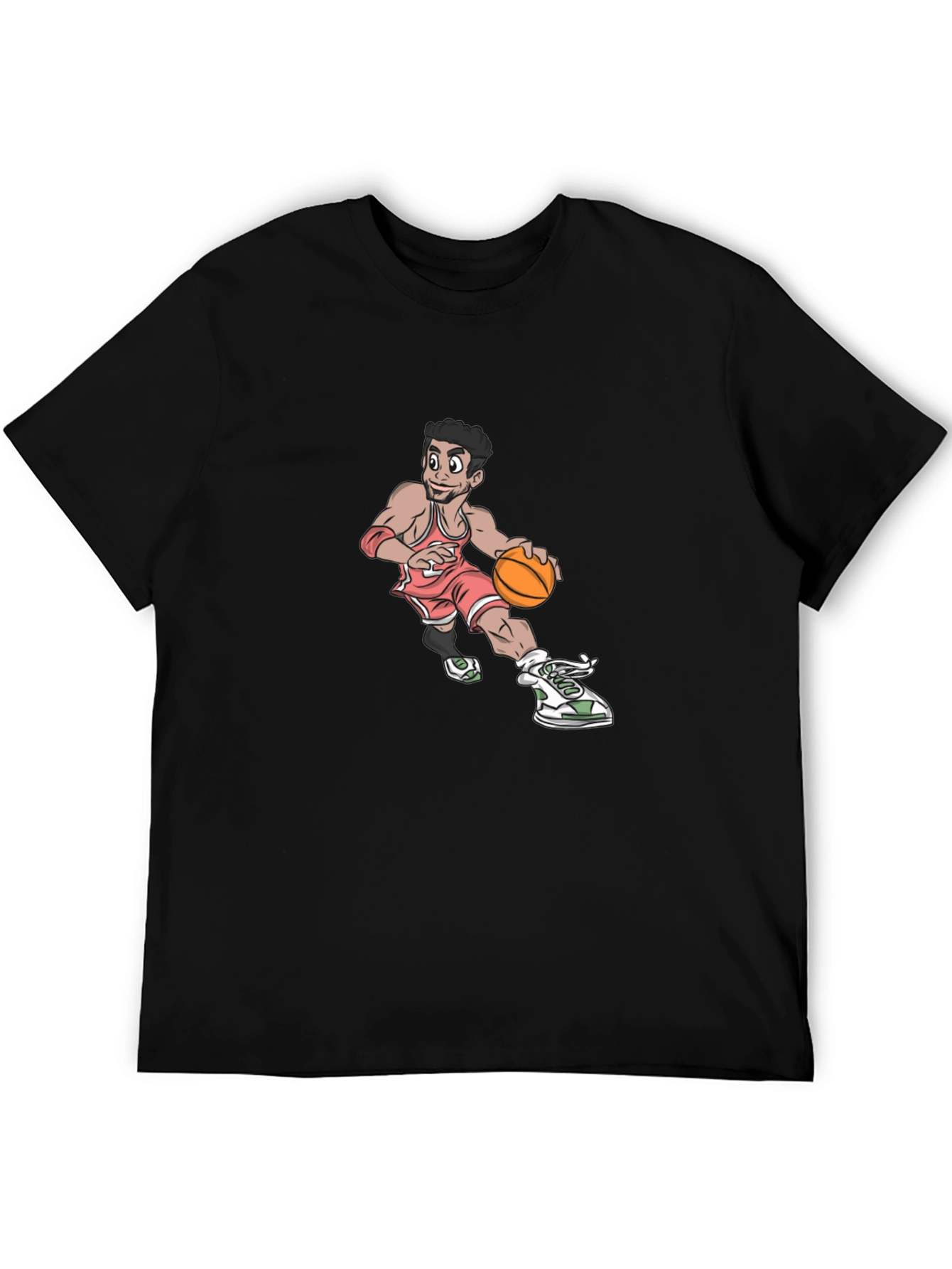 Cartoon Basketball Player Graphic T-Shirt - Black